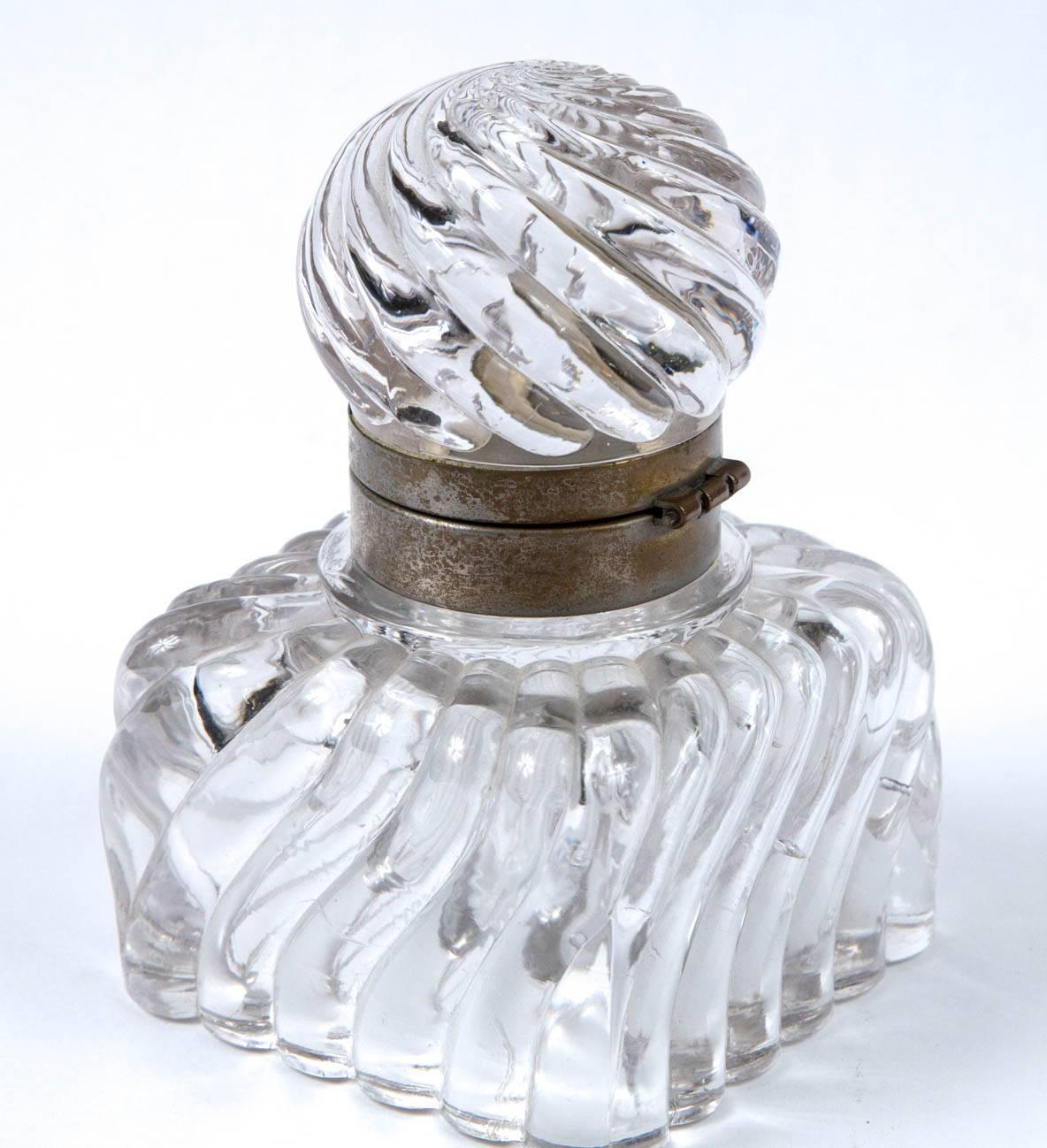 Early 19th Century Swirl Design Cut Crystal Pewter Collar Inkwell 4