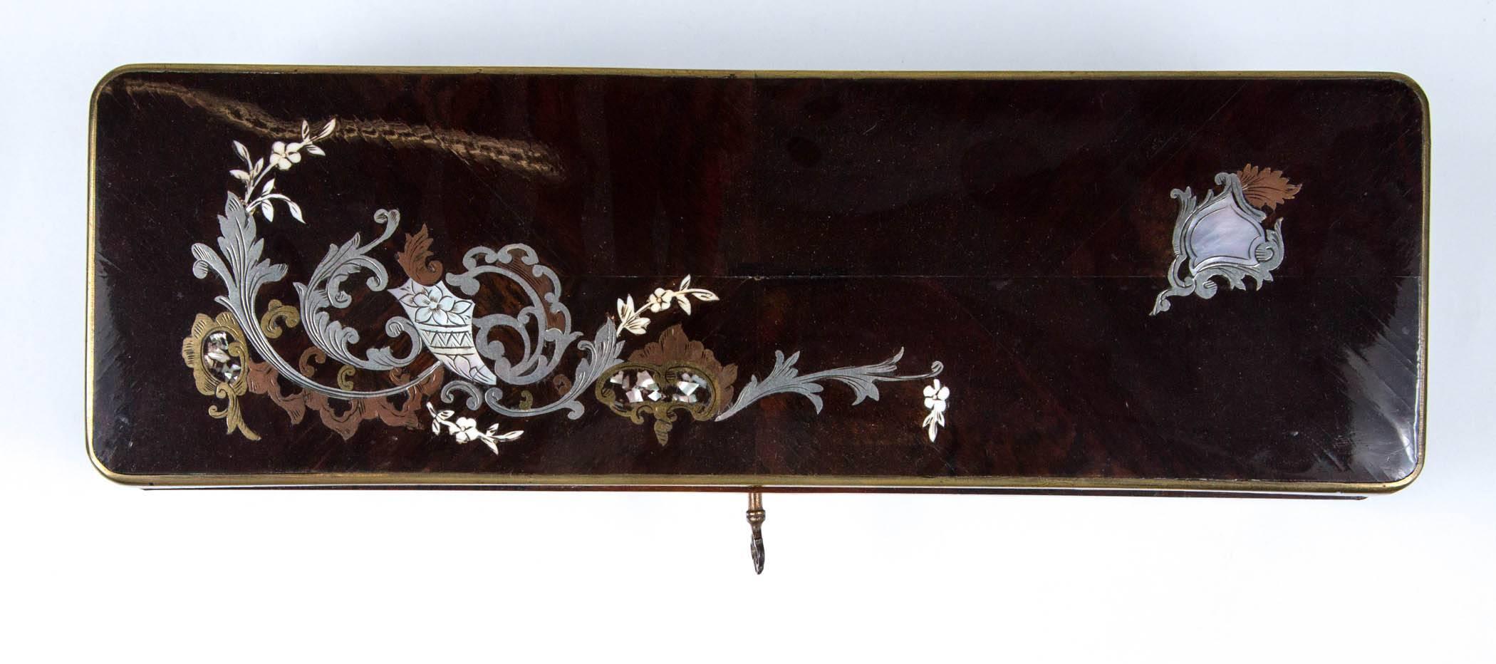 Mid-19th Century Antique English 1860 Rosewood Glove Box Mother-of-Pearl and Fan