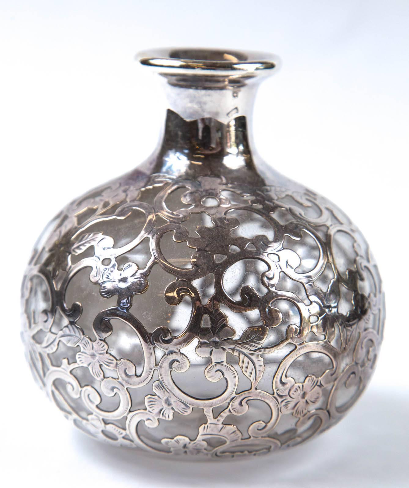 antique perfume bottles silver overlay