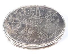 Antique Sterling Silver Oval Keepsake Box, Continental Gold Wash Flute Players