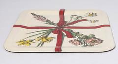 Piero Fornasetti metal tray with flowers and red ribbons, Italy circa 1950