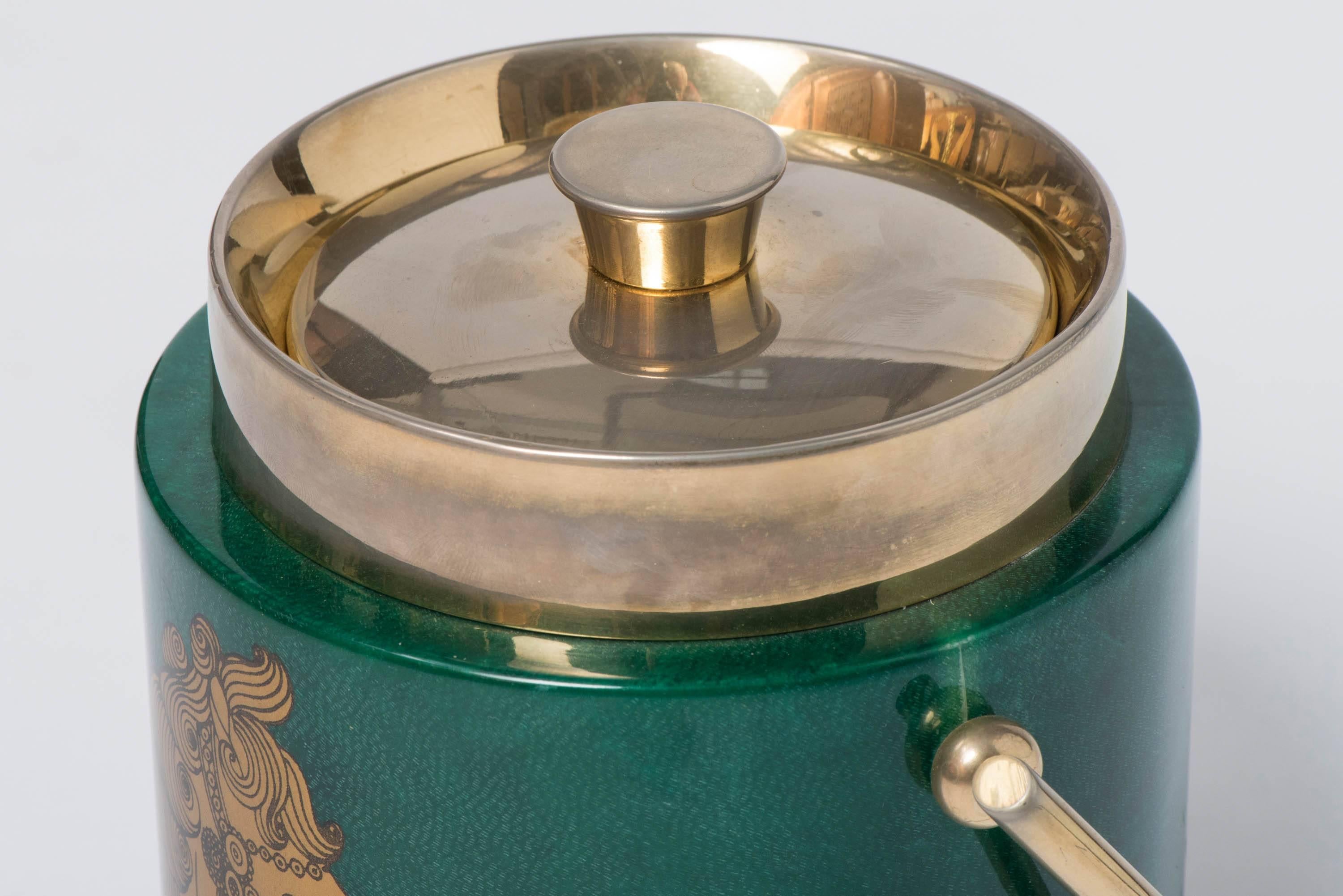 Aldo Tura green lacquered parchment ice bucket, Italy, circa 1940 In Excellent Condition In Macclesfield, Cheshire