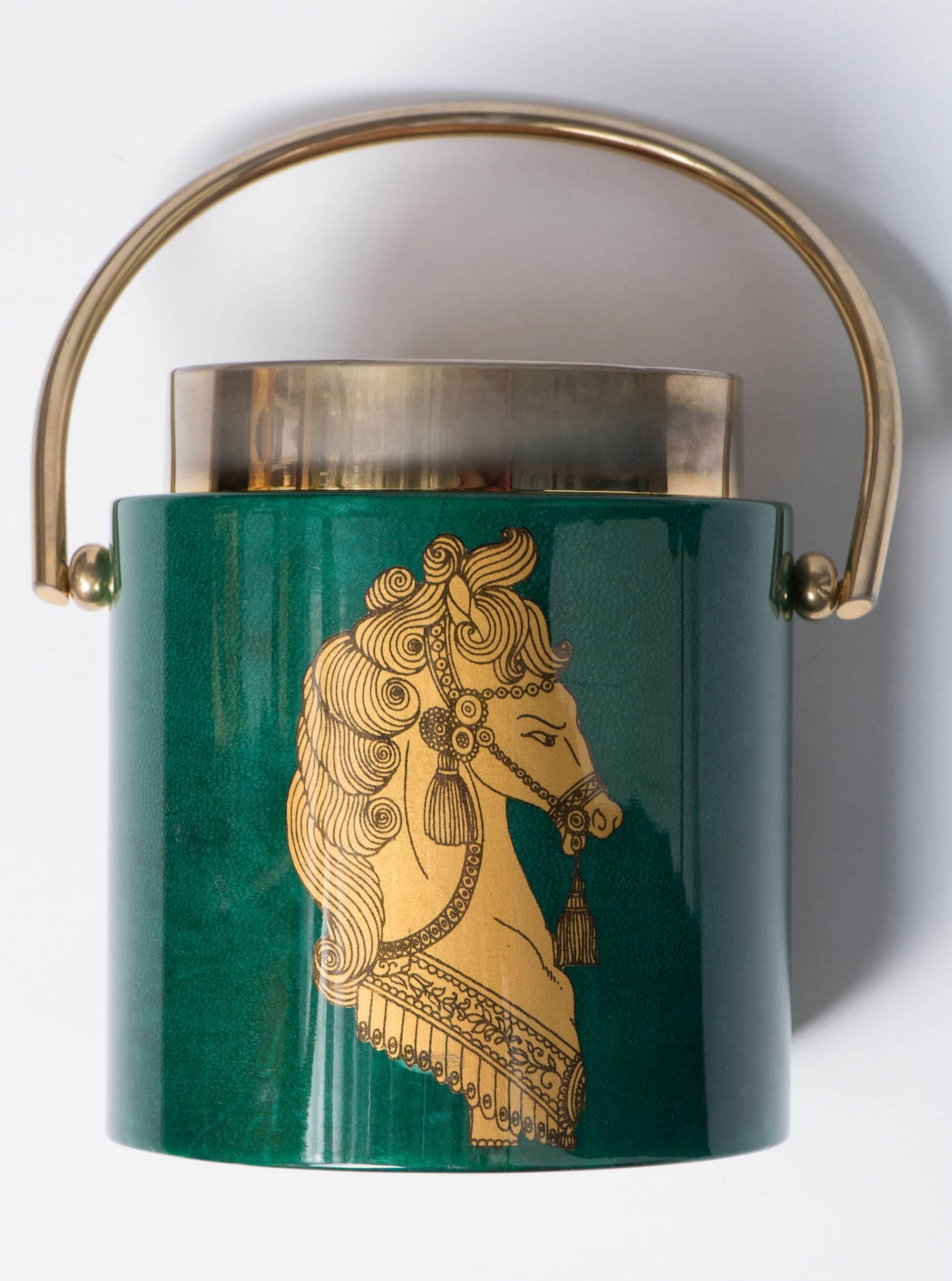 Mid-20th Century Aldo Tura green lacquered parchment ice bucket, Italy, circa 1940