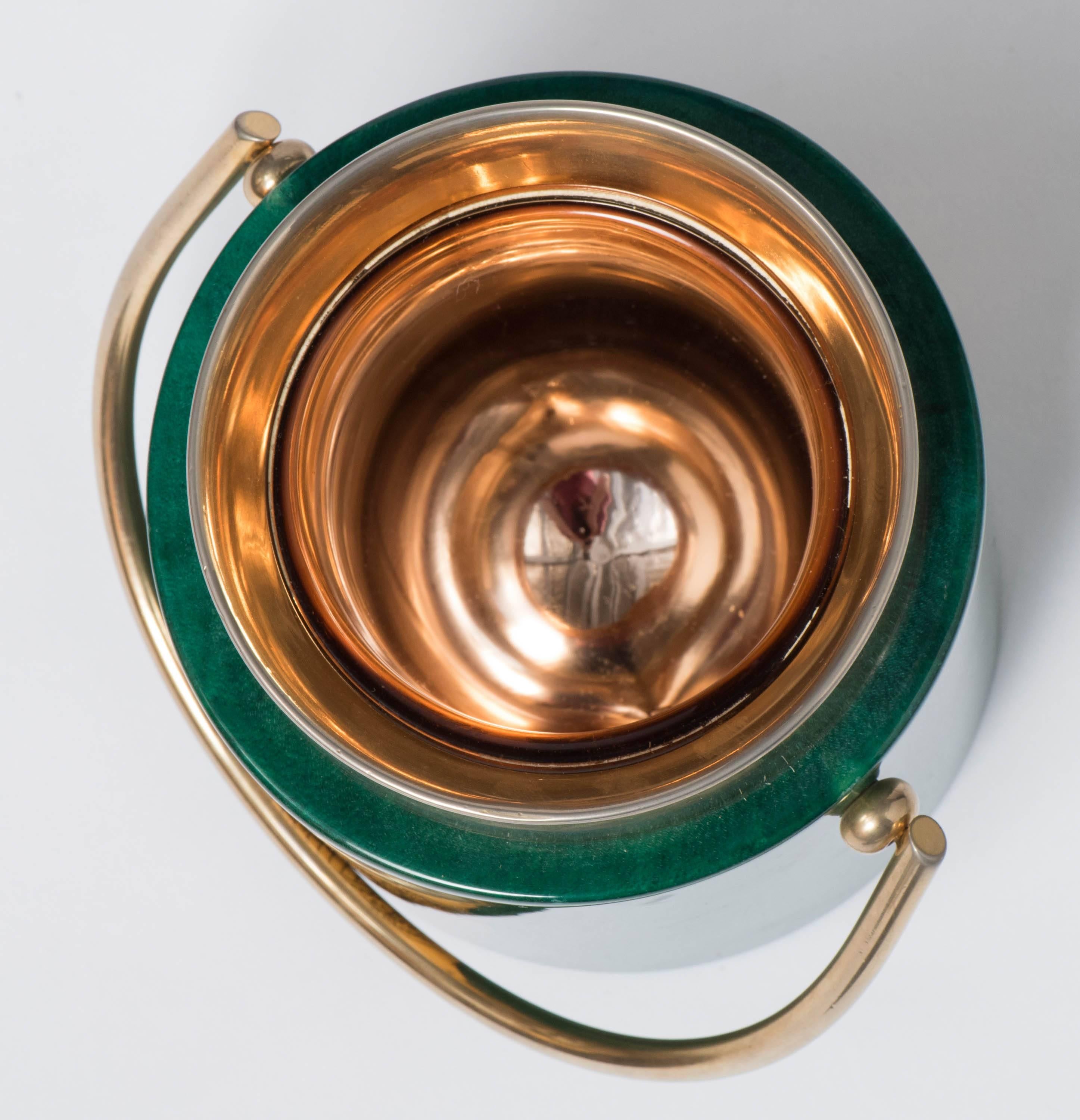 Aldo Tura green lacquered parchment ice bucket, Italy, circa 1940 3