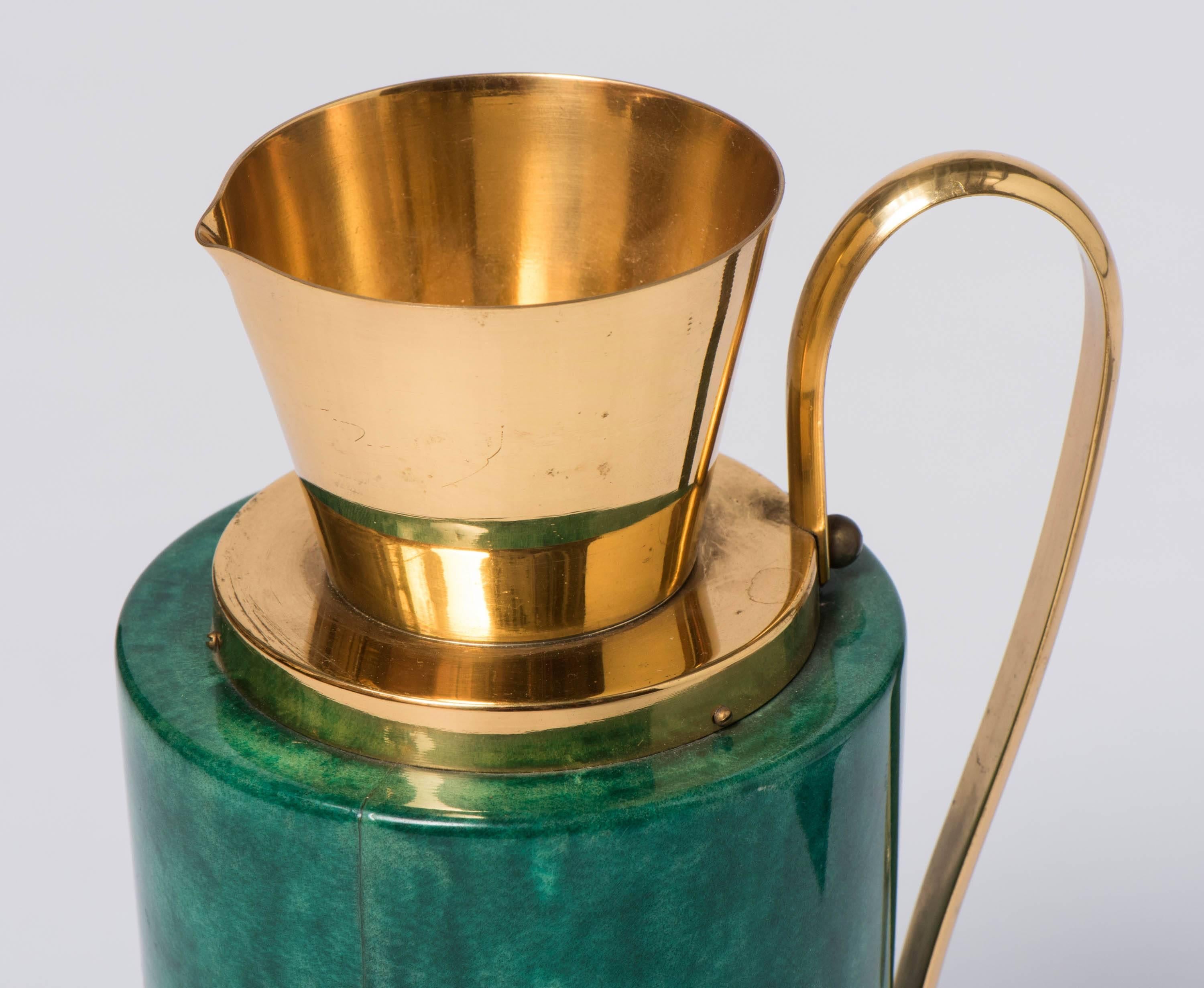 Italian Aldo Tura green lacquered parchment carafe with brass mounts, Italy circa 1940 For Sale