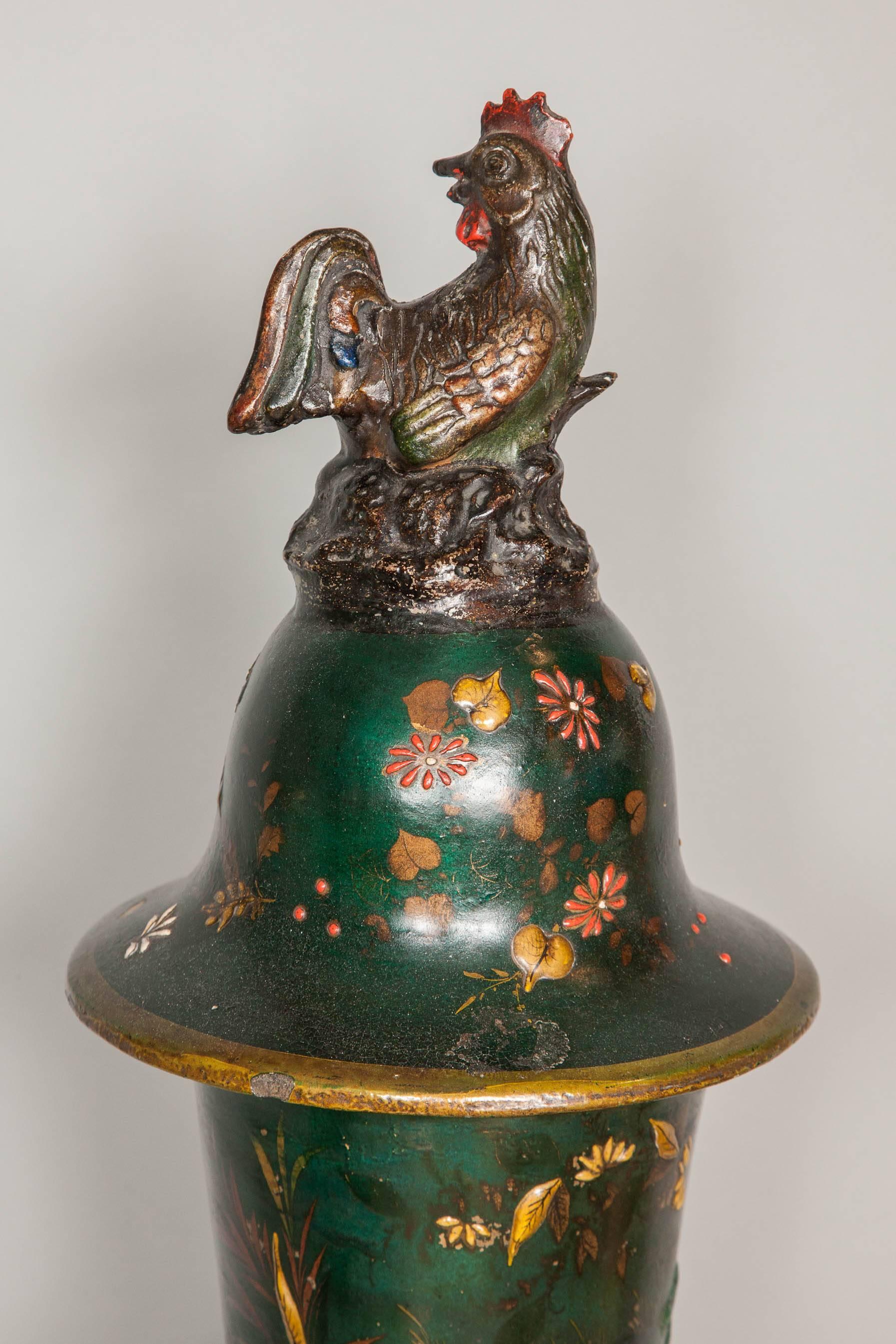 German 18th Century Tall Green Lacquered Berlin Faience Chinoiserie Vase, circa 1740