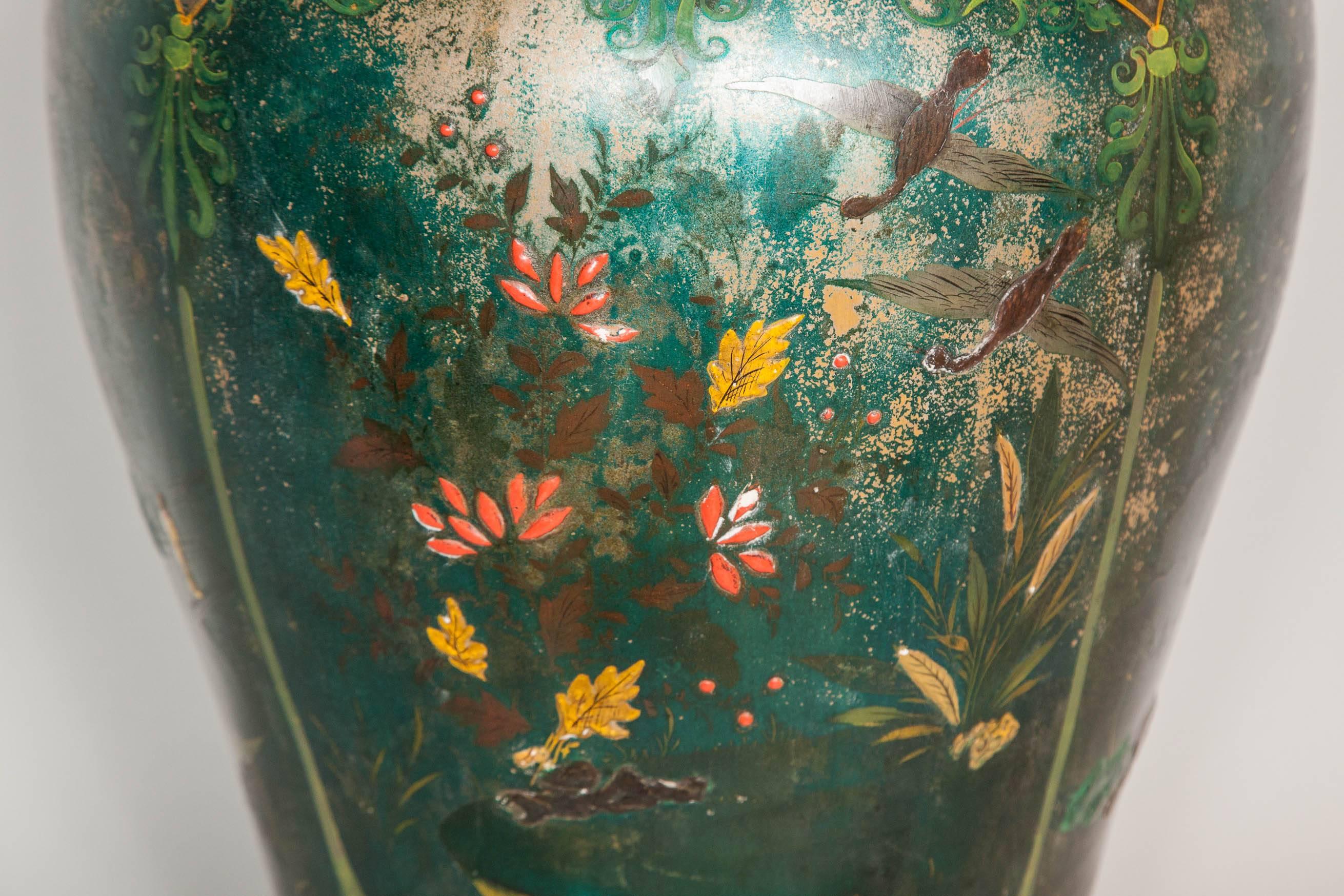 18th Century Tall Green Lacquered Berlin Faience Chinoiserie Vase, circa 1740 In Excellent Condition In London, GB