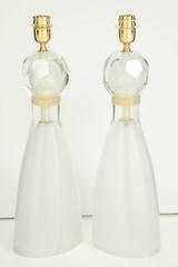 Pair of Italian Ivory and Gold Murano Glass Lamps, Signed
