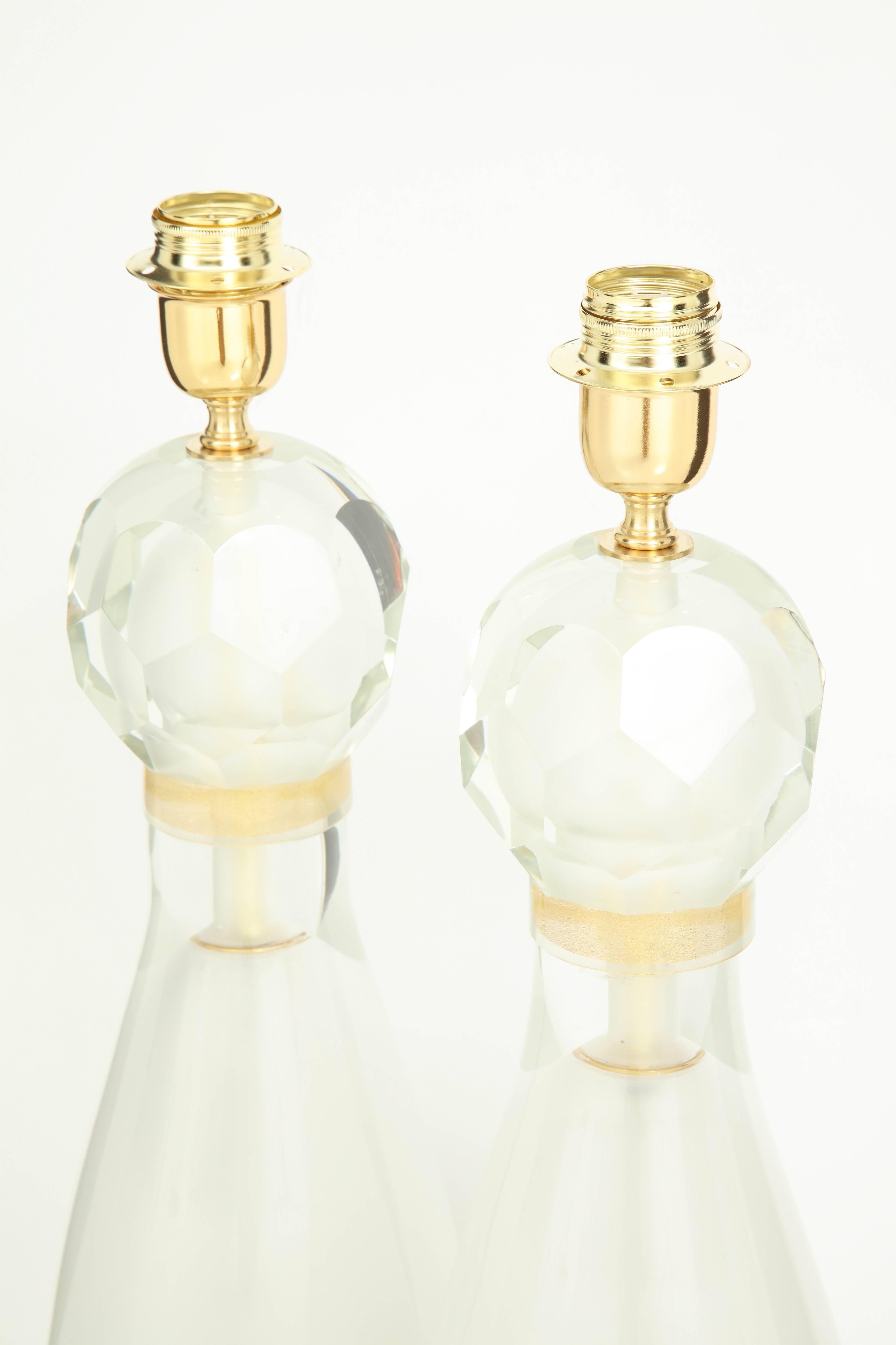 Pair of Italian Ivory and Gold Murano Glass Lamps, Signed 4