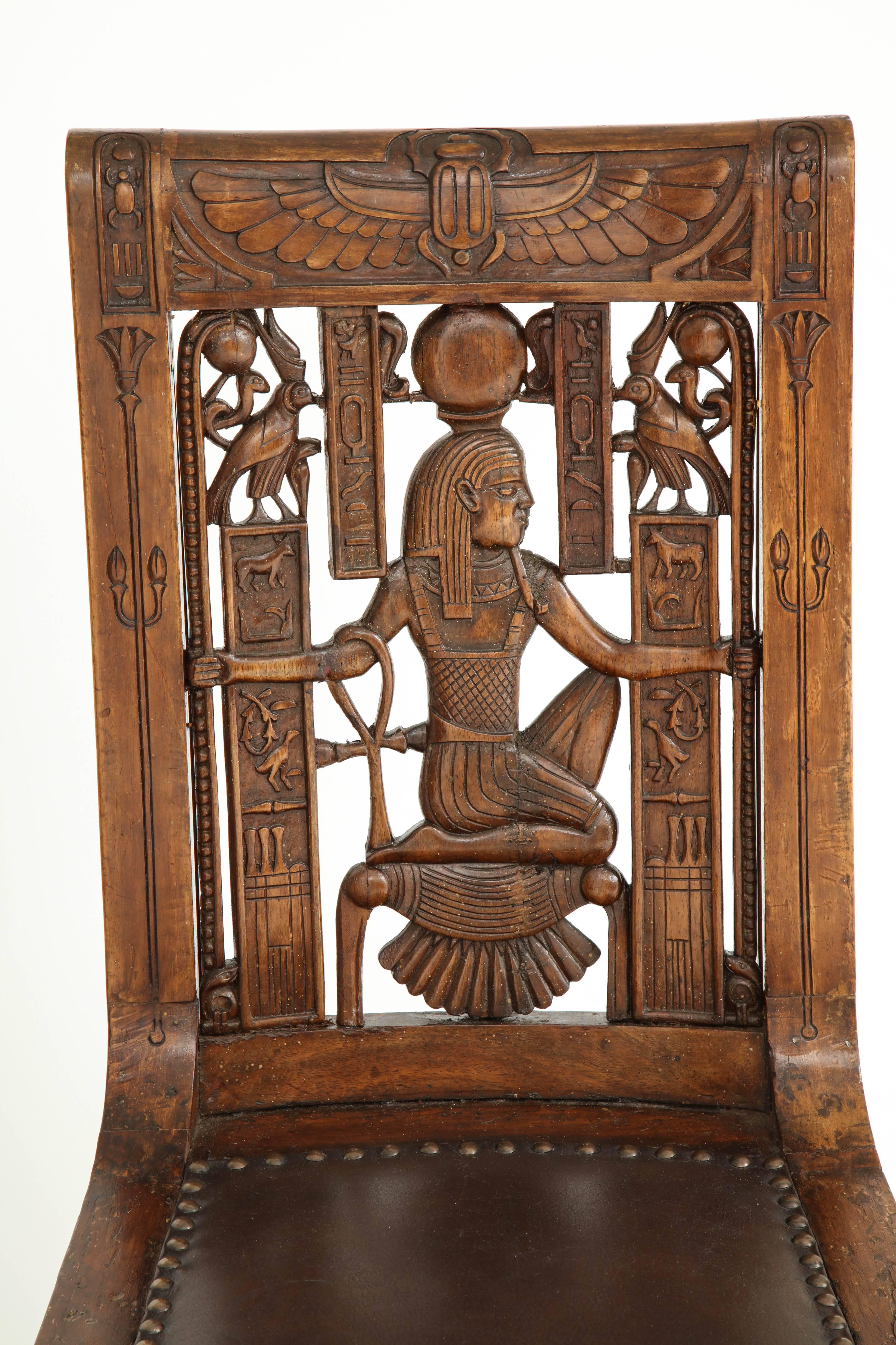 Pair of Egyptian Revival Fruitwood Side Chairs, circa 1900 In Good Condition In New York, NY