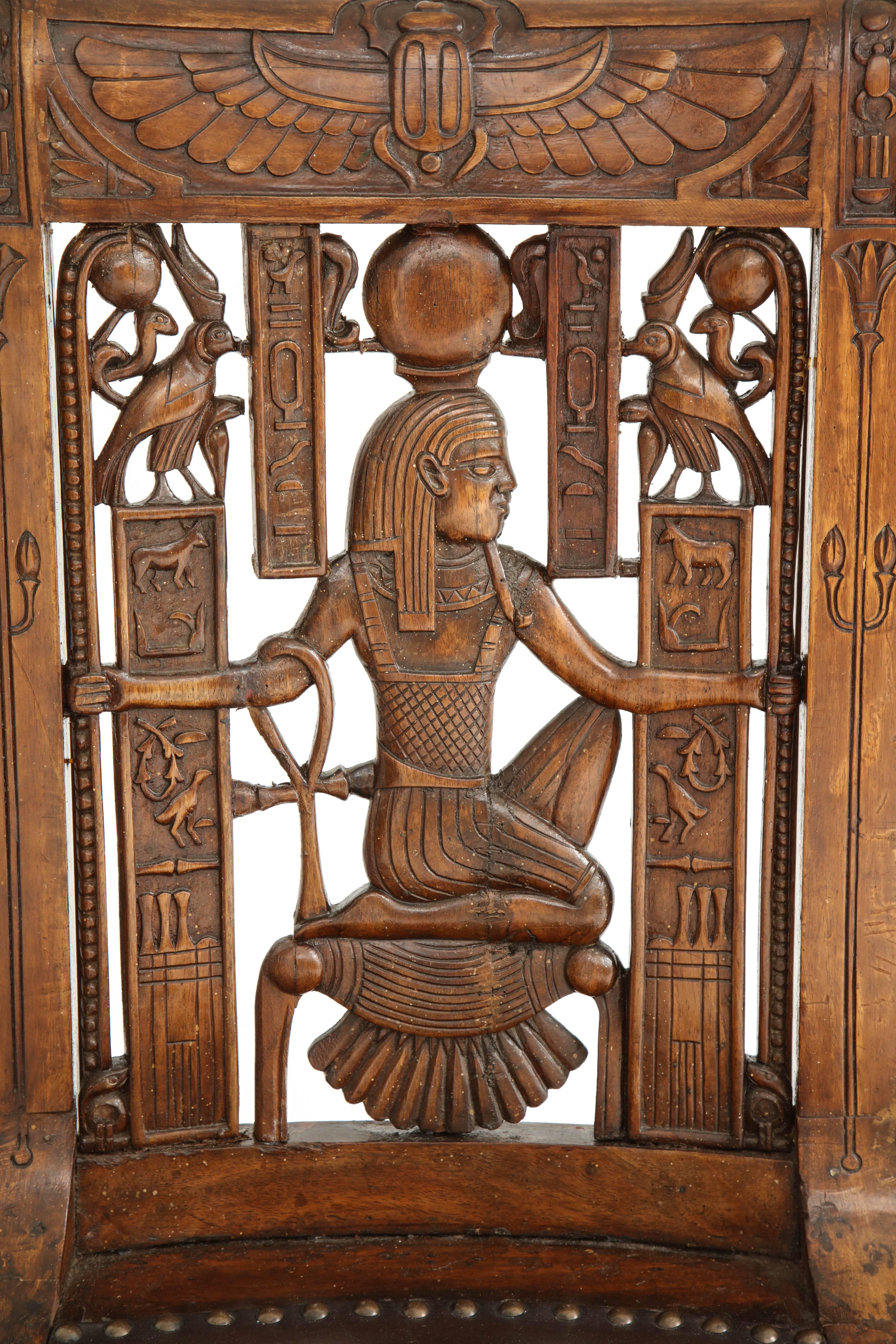 Early 20th Century Pair of Egyptian Revival Fruitwood Side Chairs, circa 1900