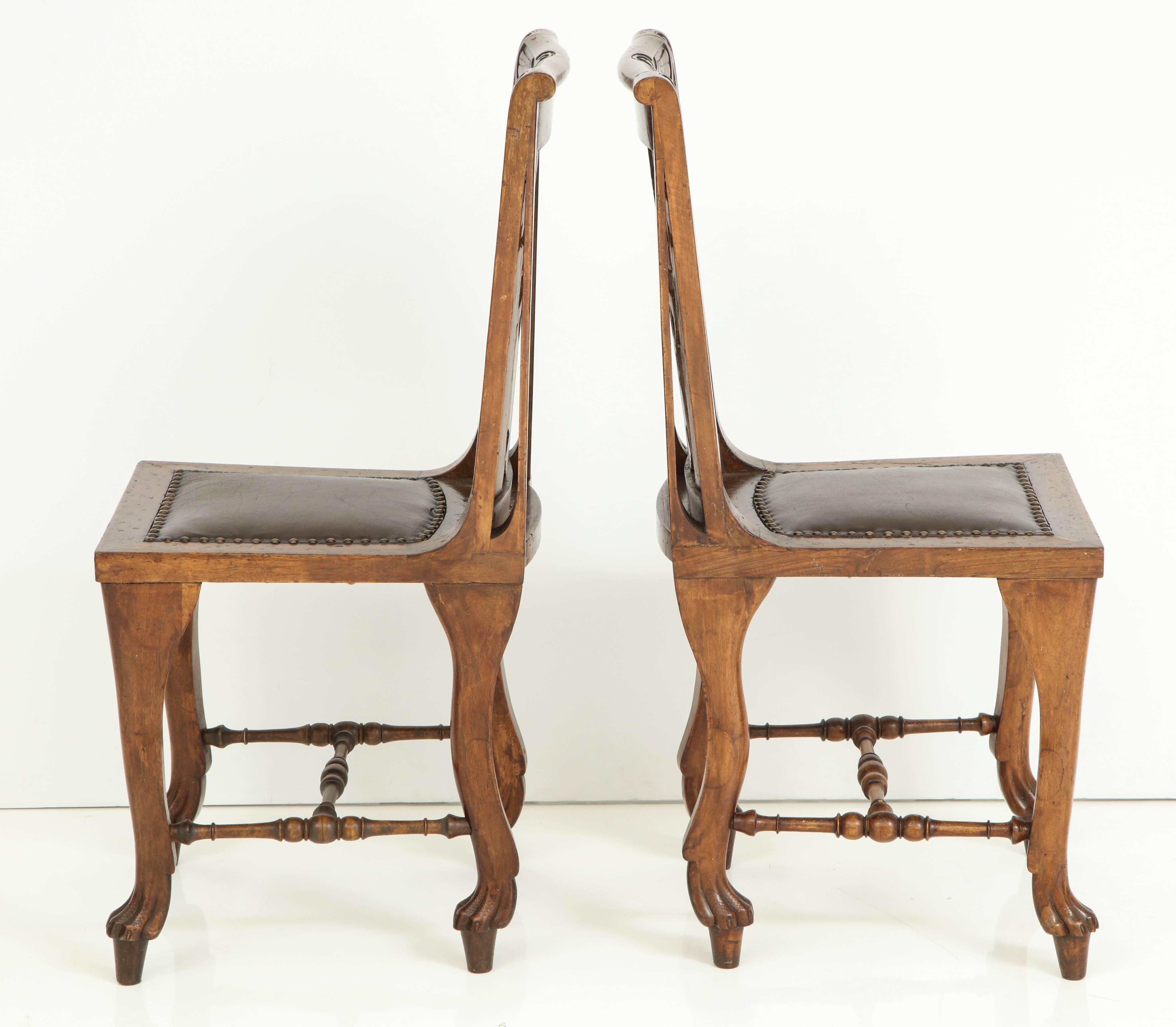 Pair of Egyptian Revival Fruitwood Side Chairs, circa 1900 3