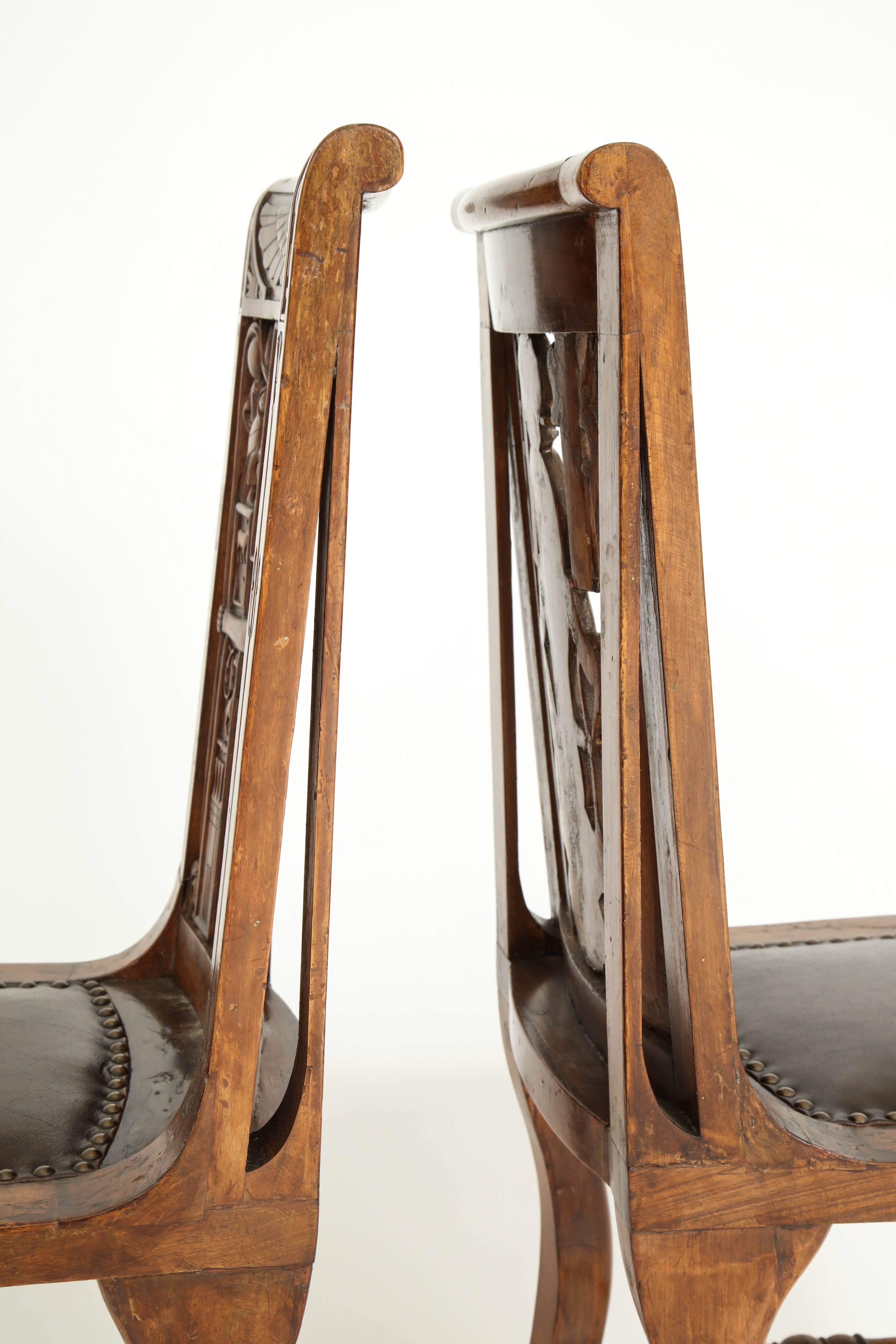 Pair of Egyptian Revival Fruitwood Side Chairs, circa 1900 4