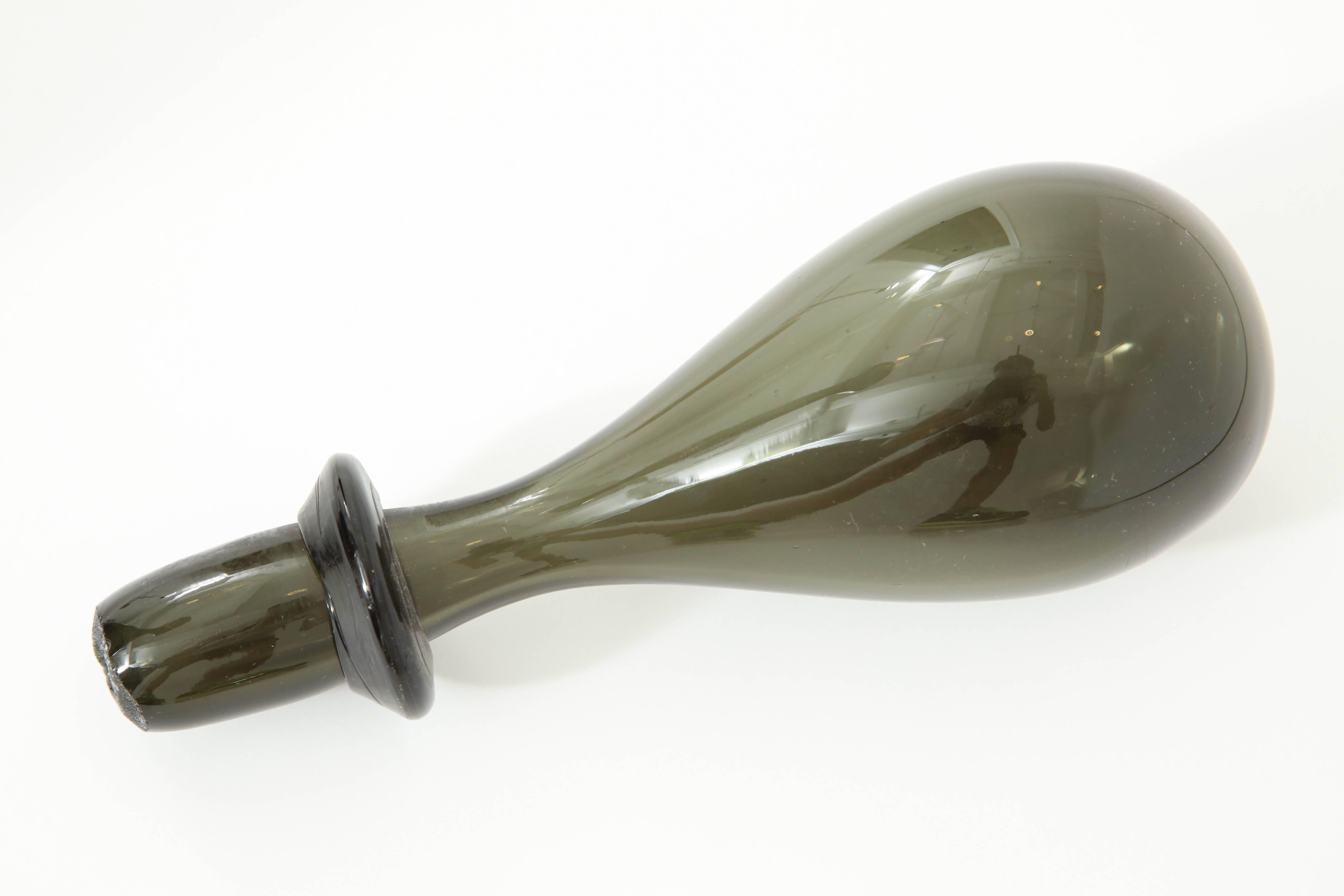 Italian Glass Bottle, Midcentury, Grey Tall Glass Bottle, Italy, C 1950, Good Condition For Sale