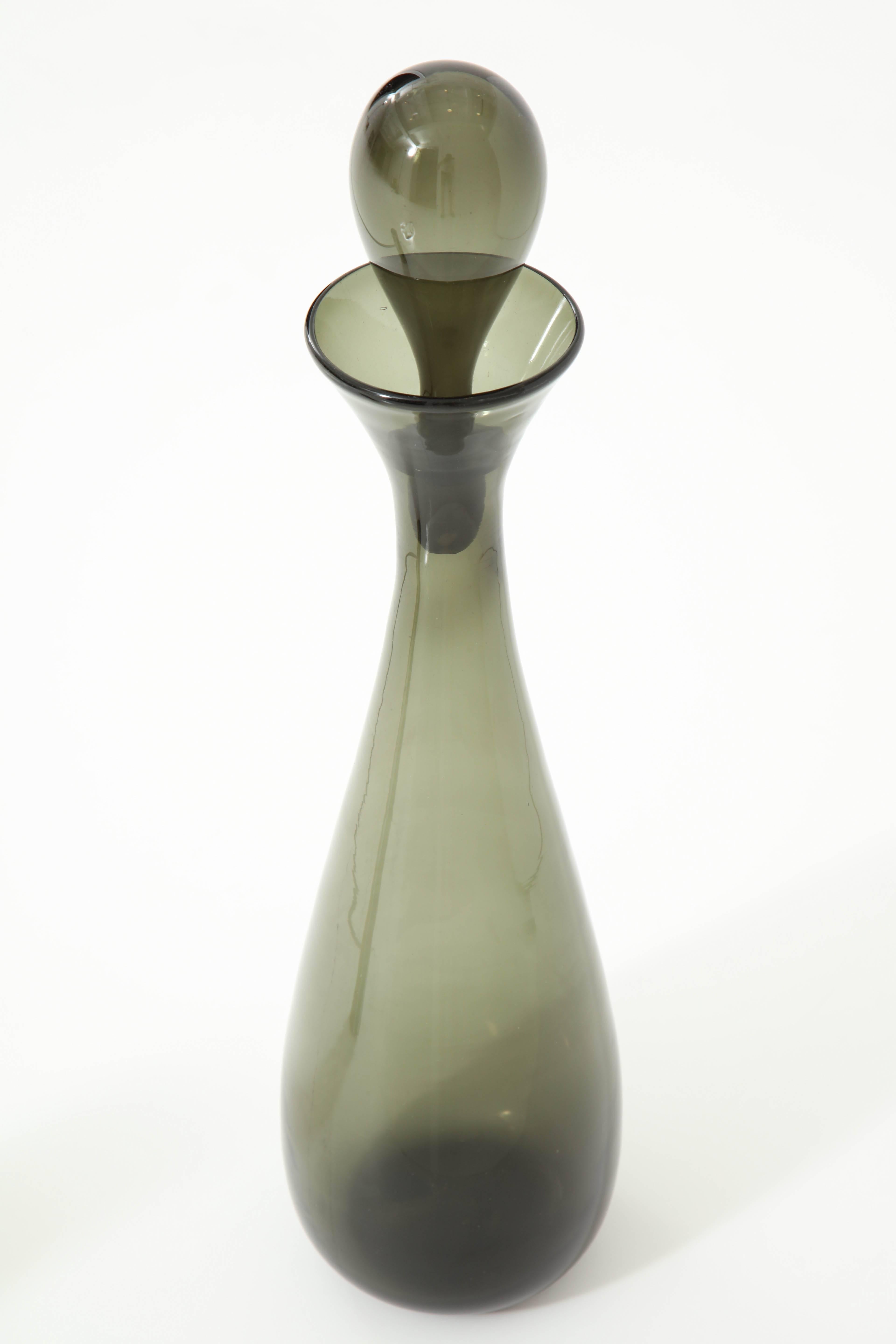 Glass Bottle, Midcentury, Grey Tall Glass Bottle, Italy, C 1950, Good Condition In Good Condition For Sale In New York, NY