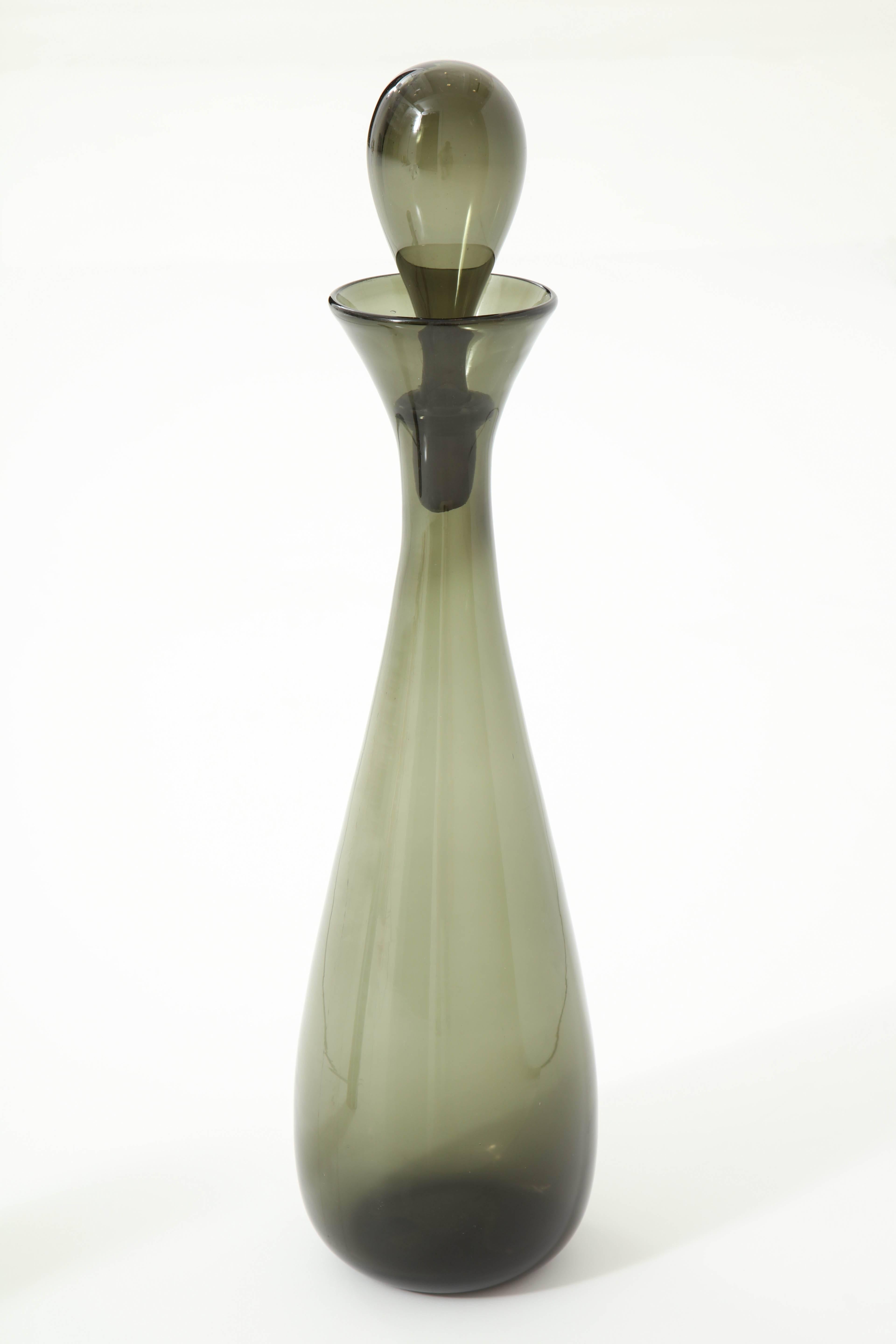 Mid-20th Century Glass Bottle, Midcentury, Grey Tall Glass Bottle, Italy, C 1950, Good Condition For Sale