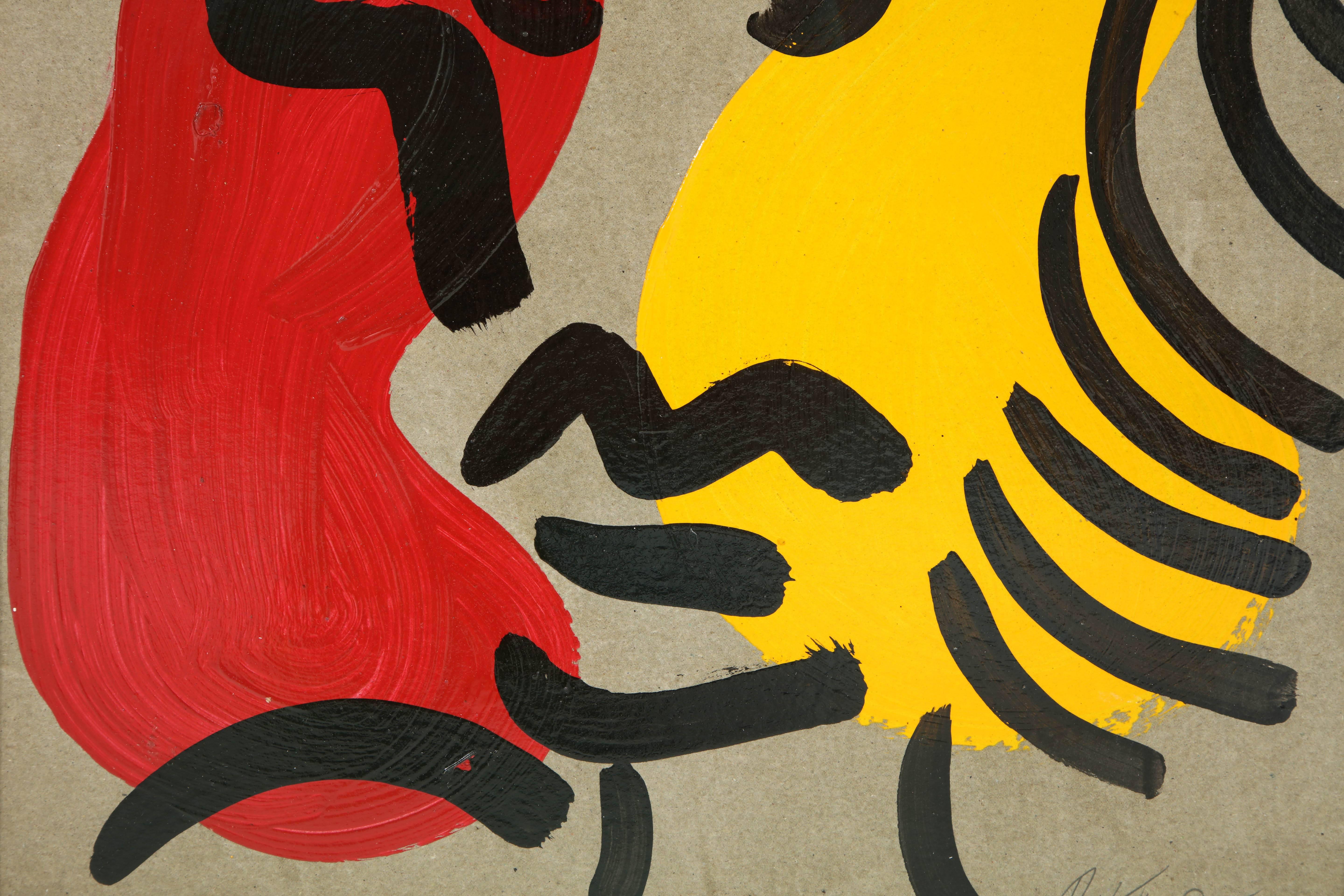 Painting by Peter Robert Keil, Midcentury, circa 1974, Red, Yellow and Grey, Bl In Good Condition In New York, NY