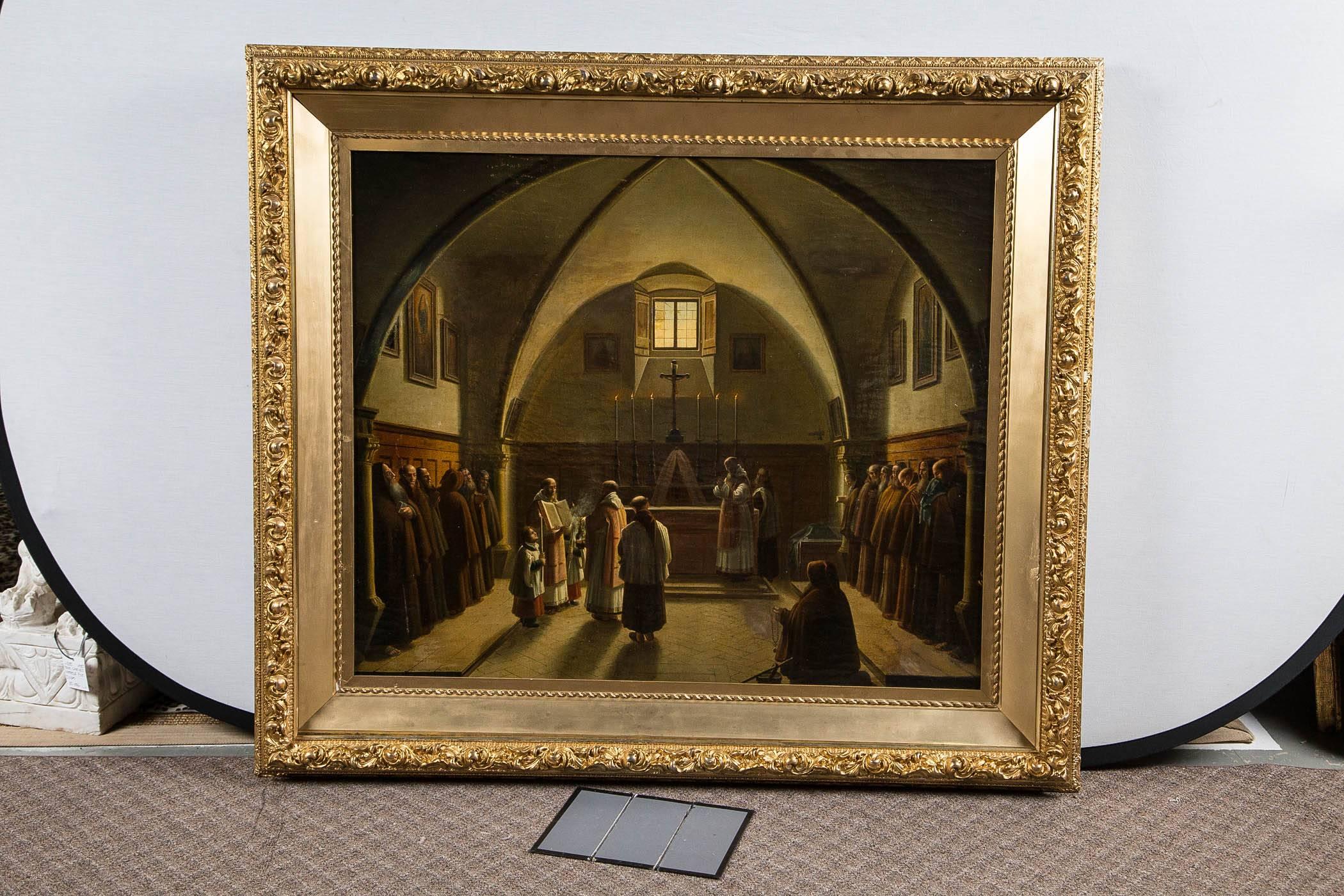 A rare museum quality antique painting 200 years old or older (professionally conserved and relined) depicting an important ceremonial scene. Having masterful detail and composition where even the most subtle expressions are seen on every individual