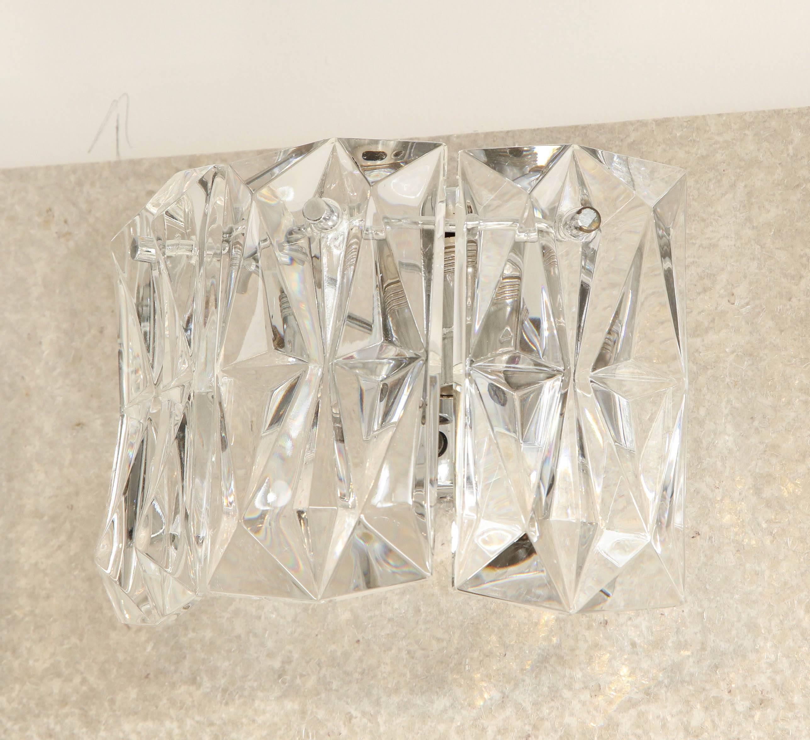 20th Century Set of 3 Austrian Faceted Crystal Prism Sconces
