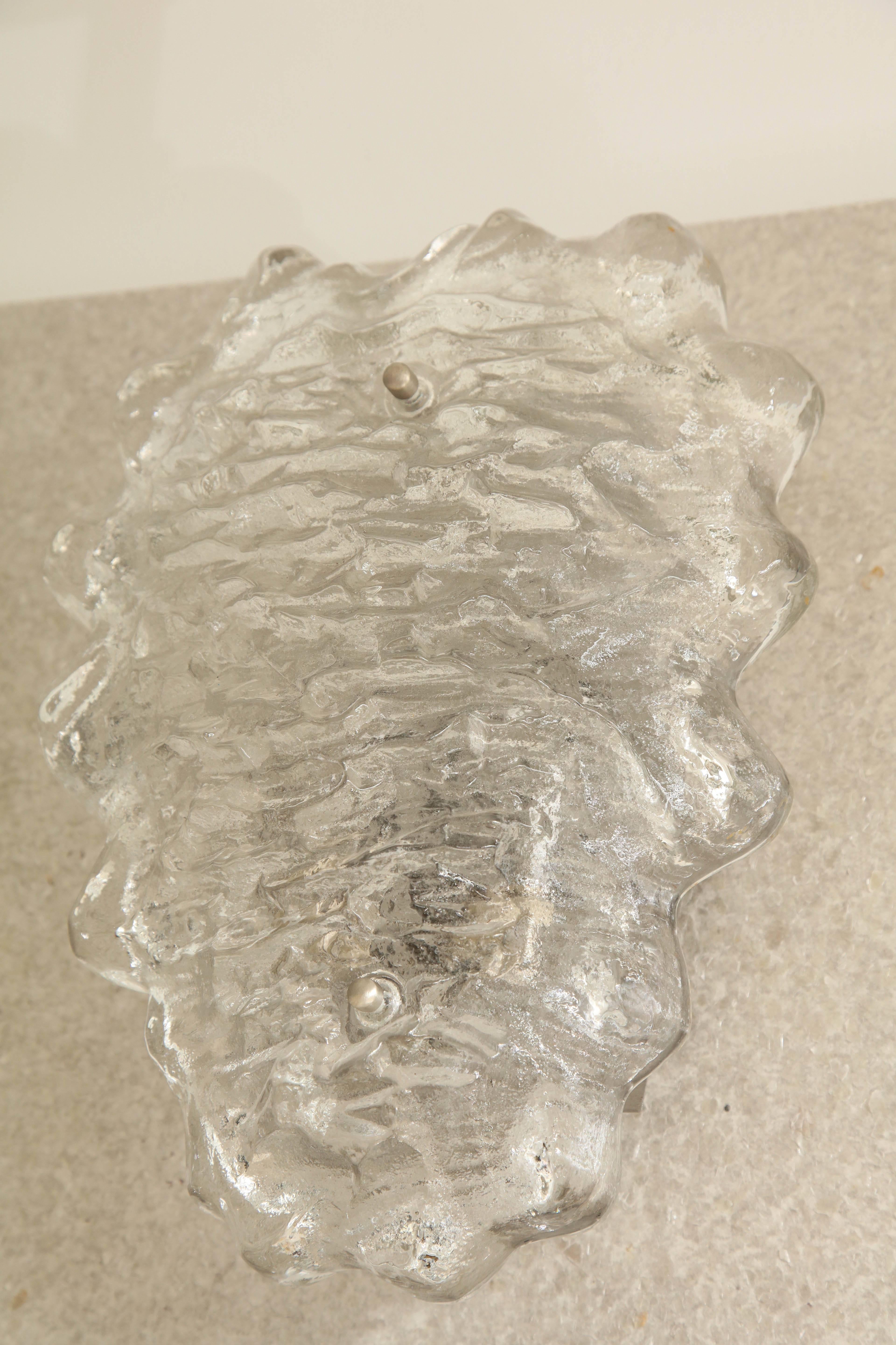 Swedish Kalmar Textured Ice Glass Sconces, 3 pairs