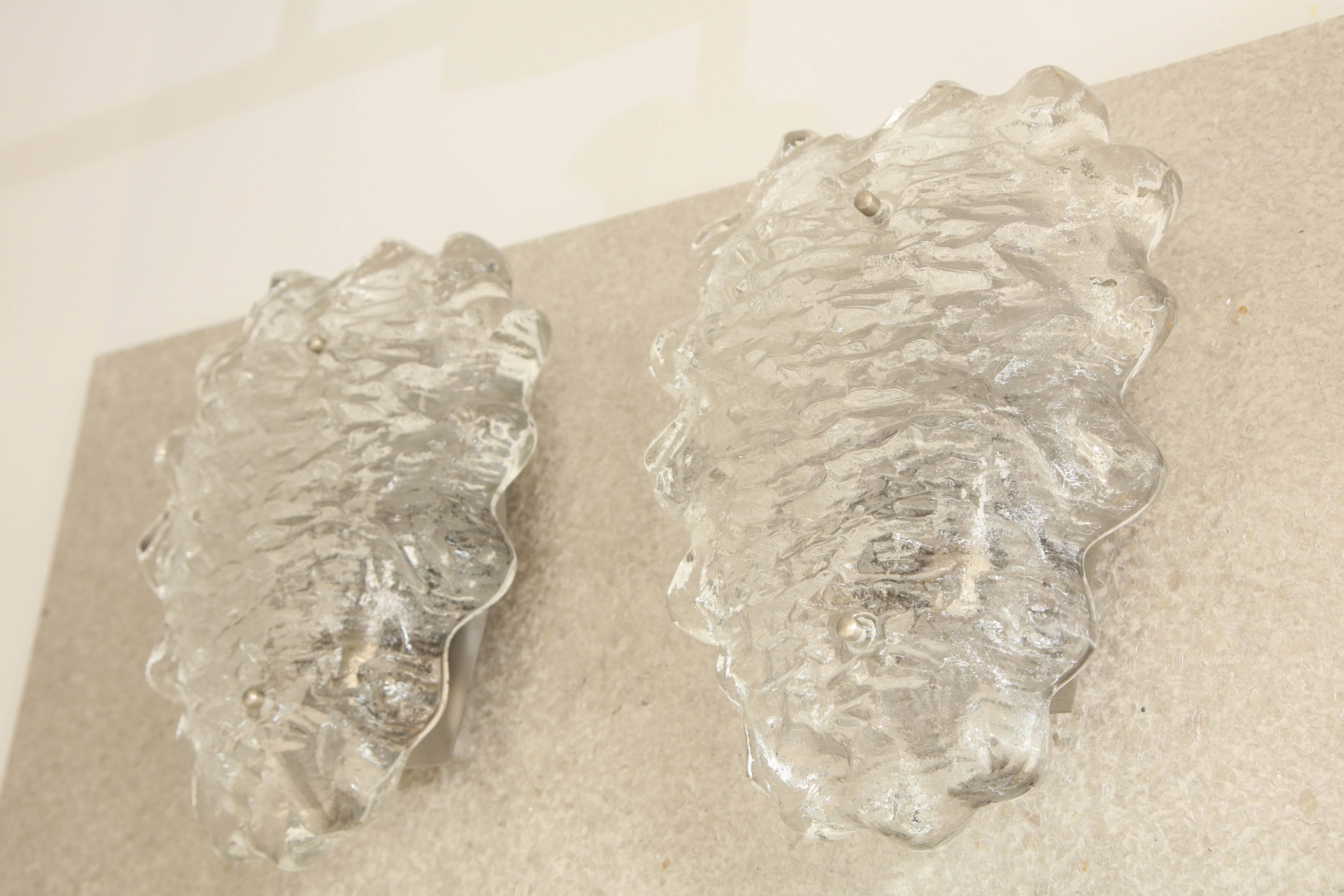 Brushed Kalmar Textured Ice Glass Sconces, 3 pairs