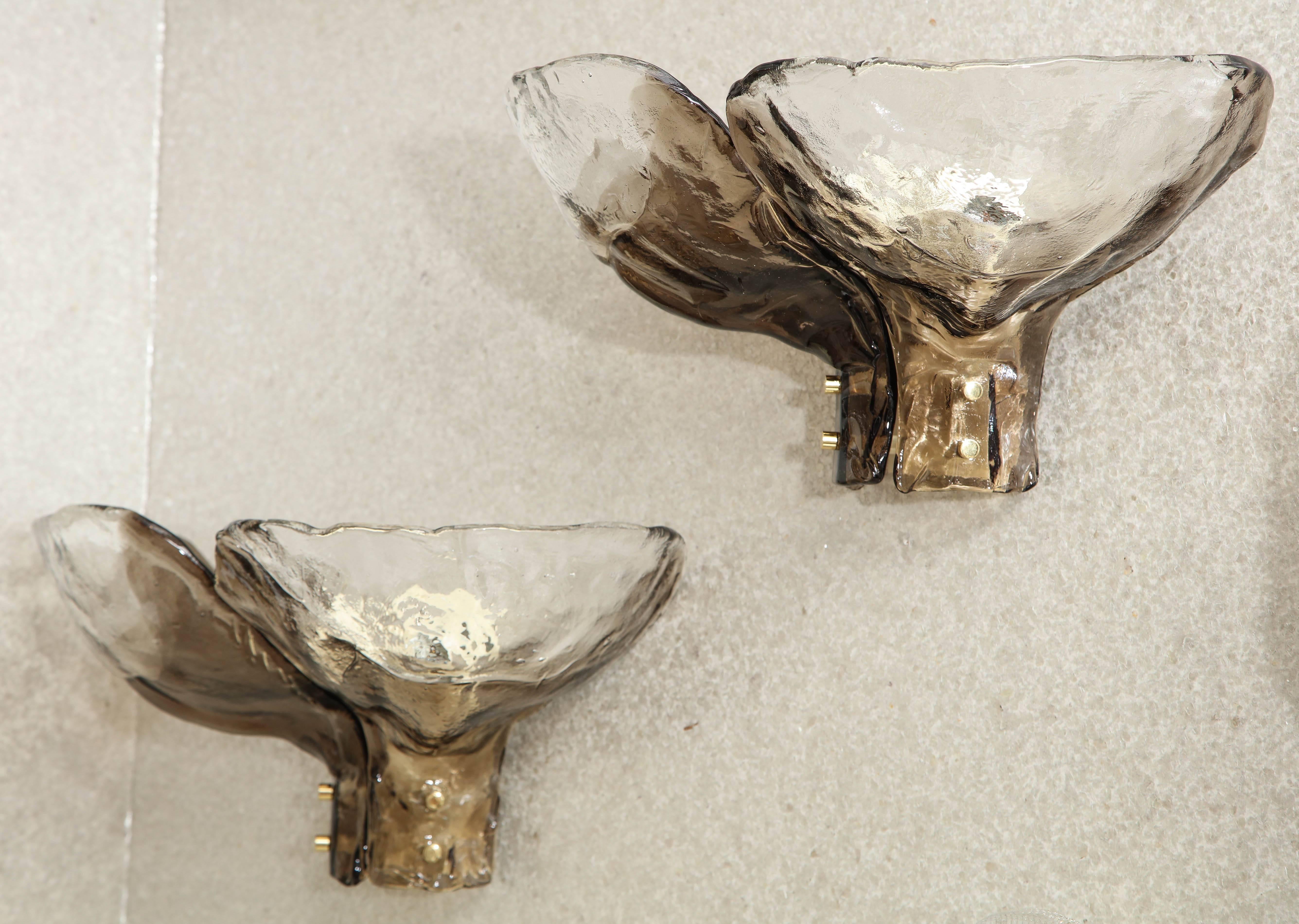 Mid-Century Modern Mazzega Clear and Amber Glass Sconces