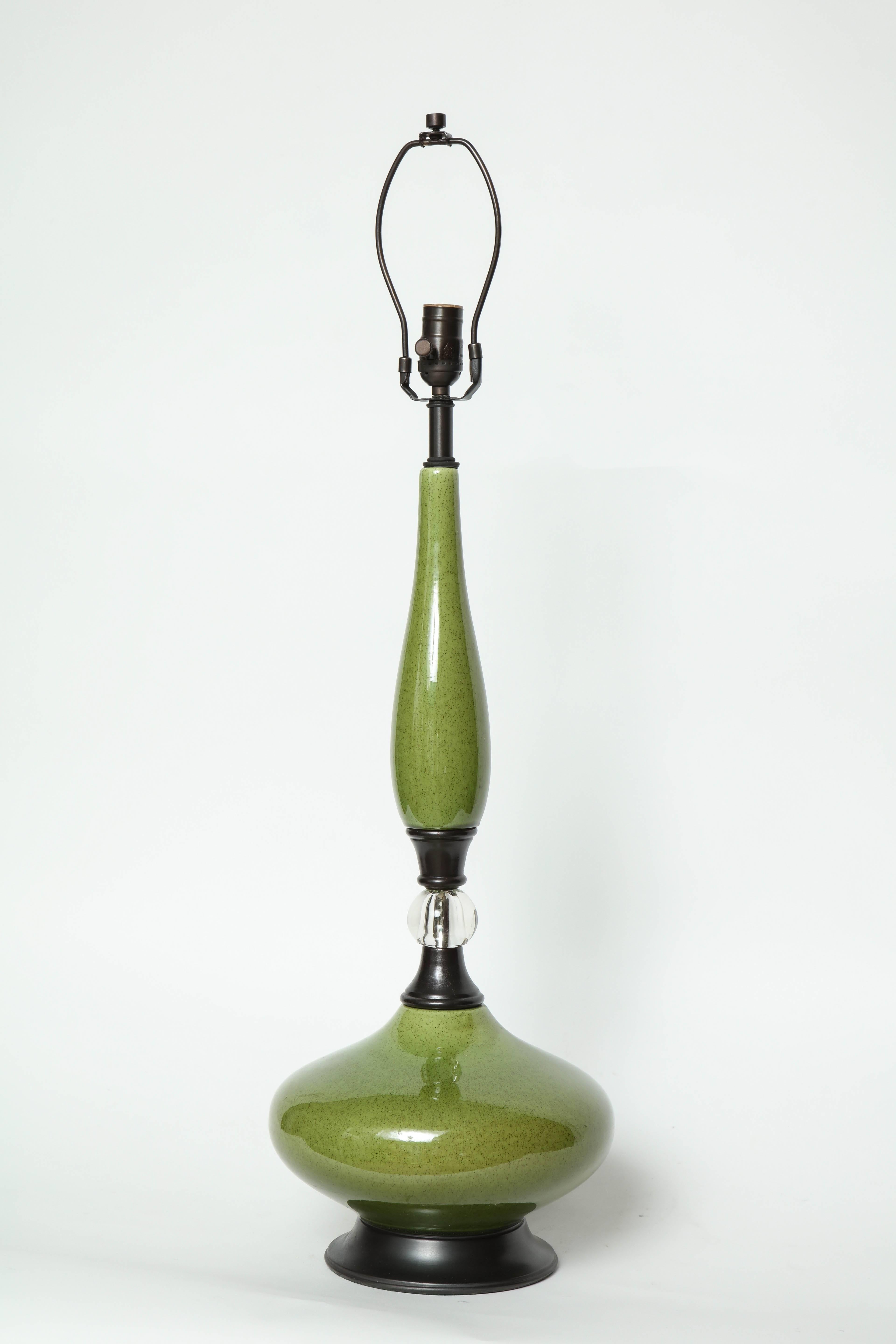 American Mid-Century Moss Green Ceramic Lamps For Sale