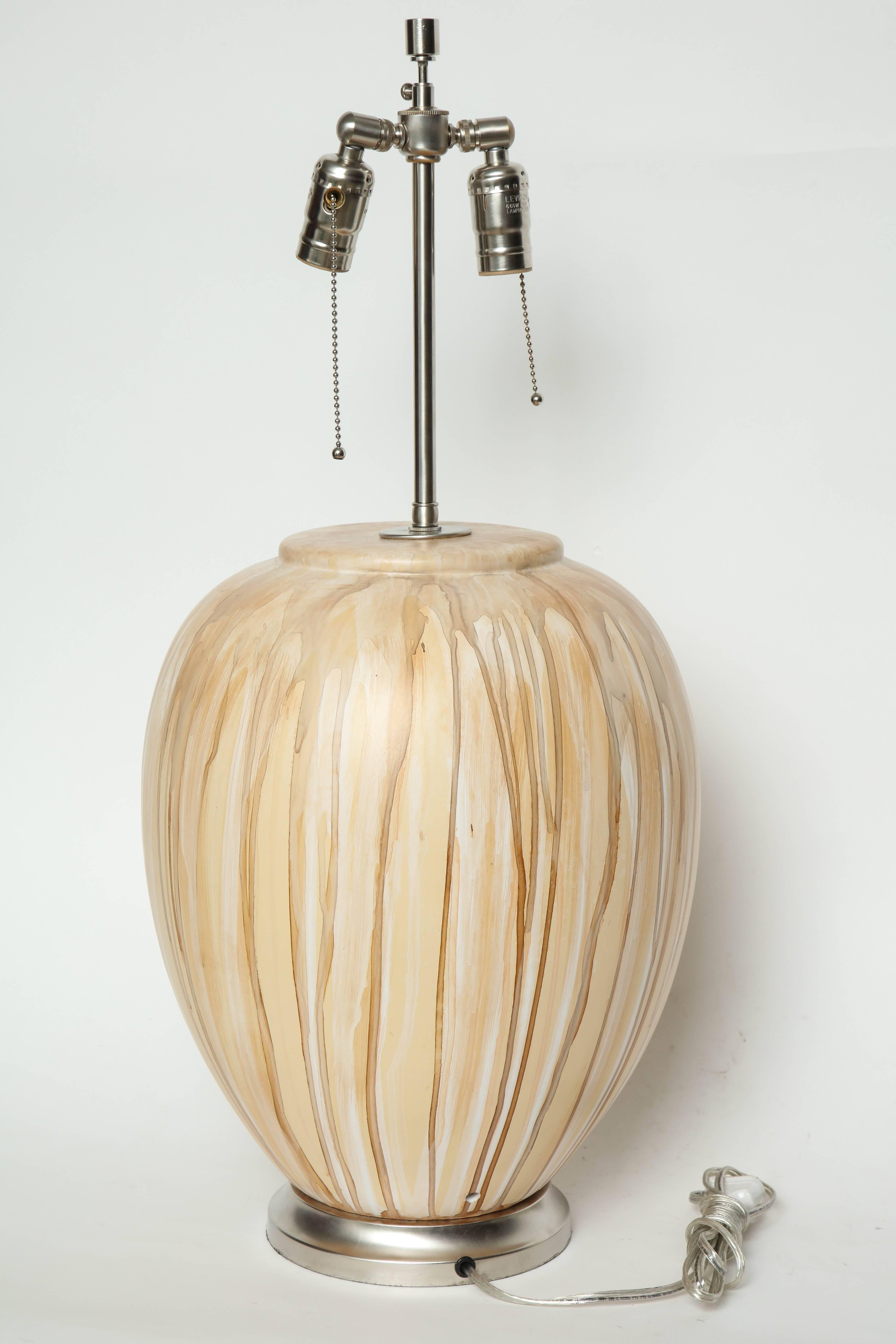 Italian Tan/Brown Drip Glazed Ceramic Lamps 4