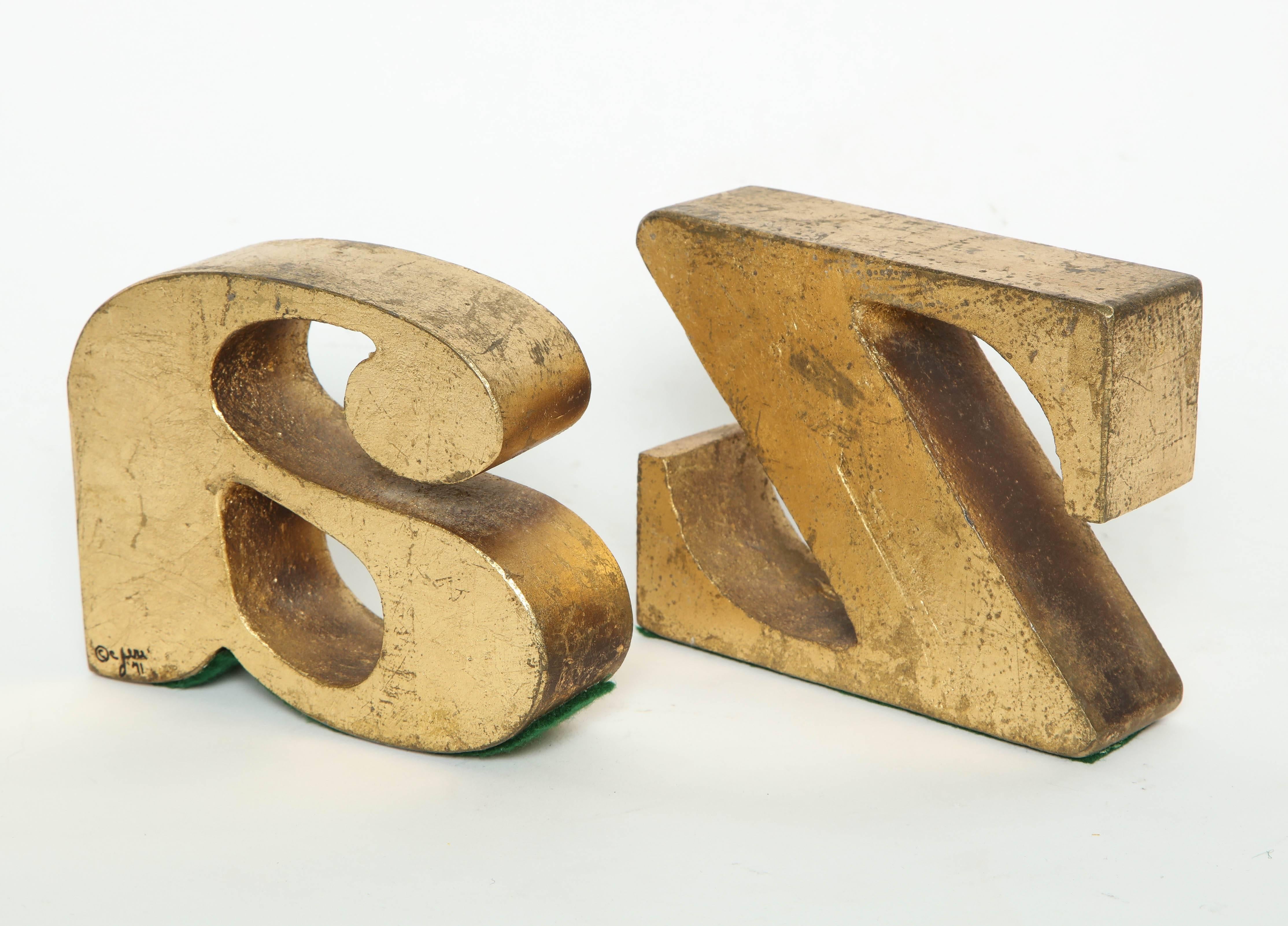 Modern C. Jere Gilded A-Z Bookends, 1970s