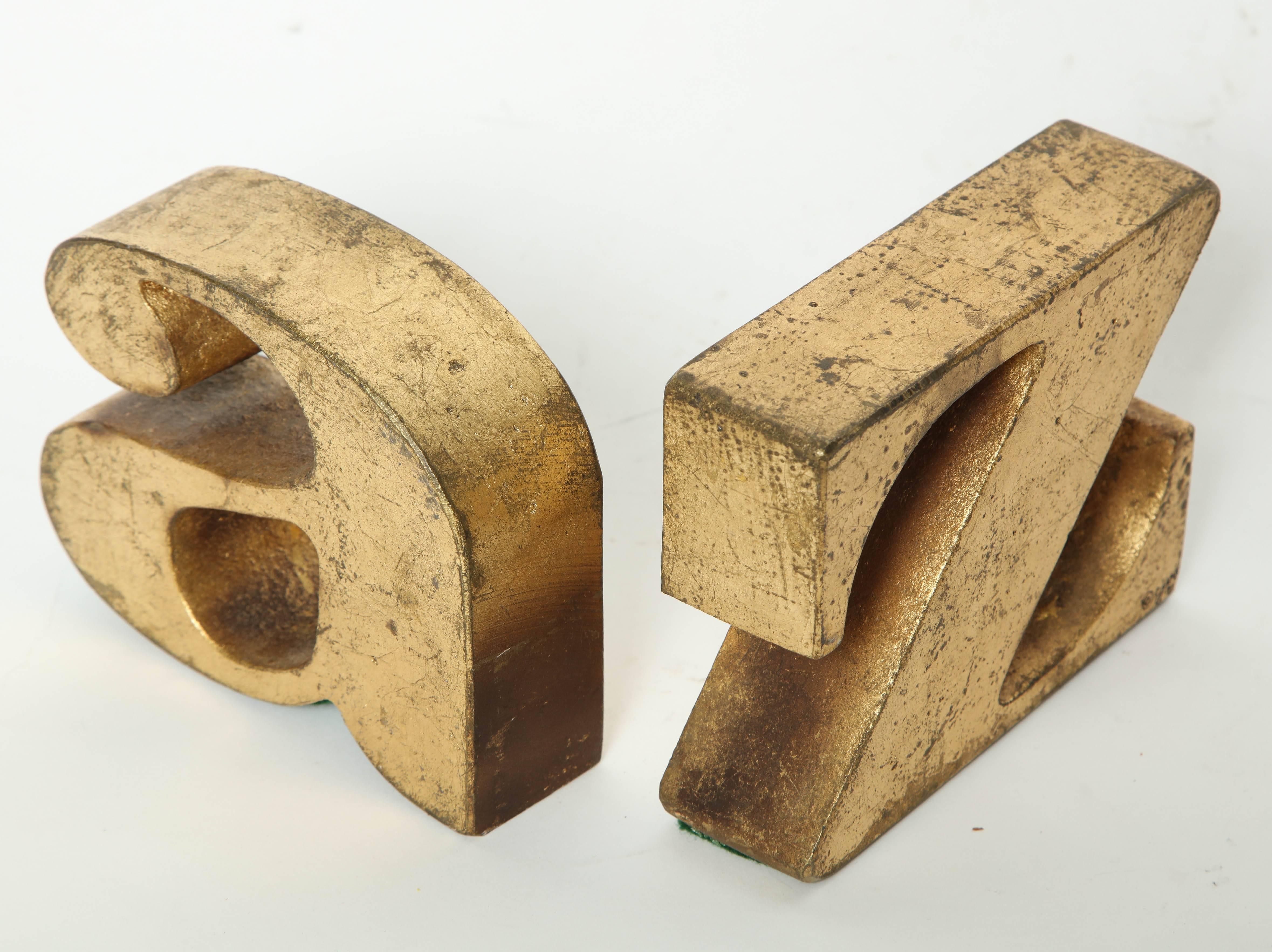 C. Jere Gilded A-Z Bookends, 1970s In Good Condition In New York, NY