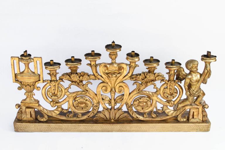 Pair of Oversized 19th Century Italian Giltwood Nine Candleholder For Sale 3