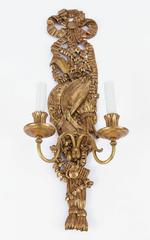 Late 19th Century Pair of Italian Carved Giltwood and Bronze Sconces