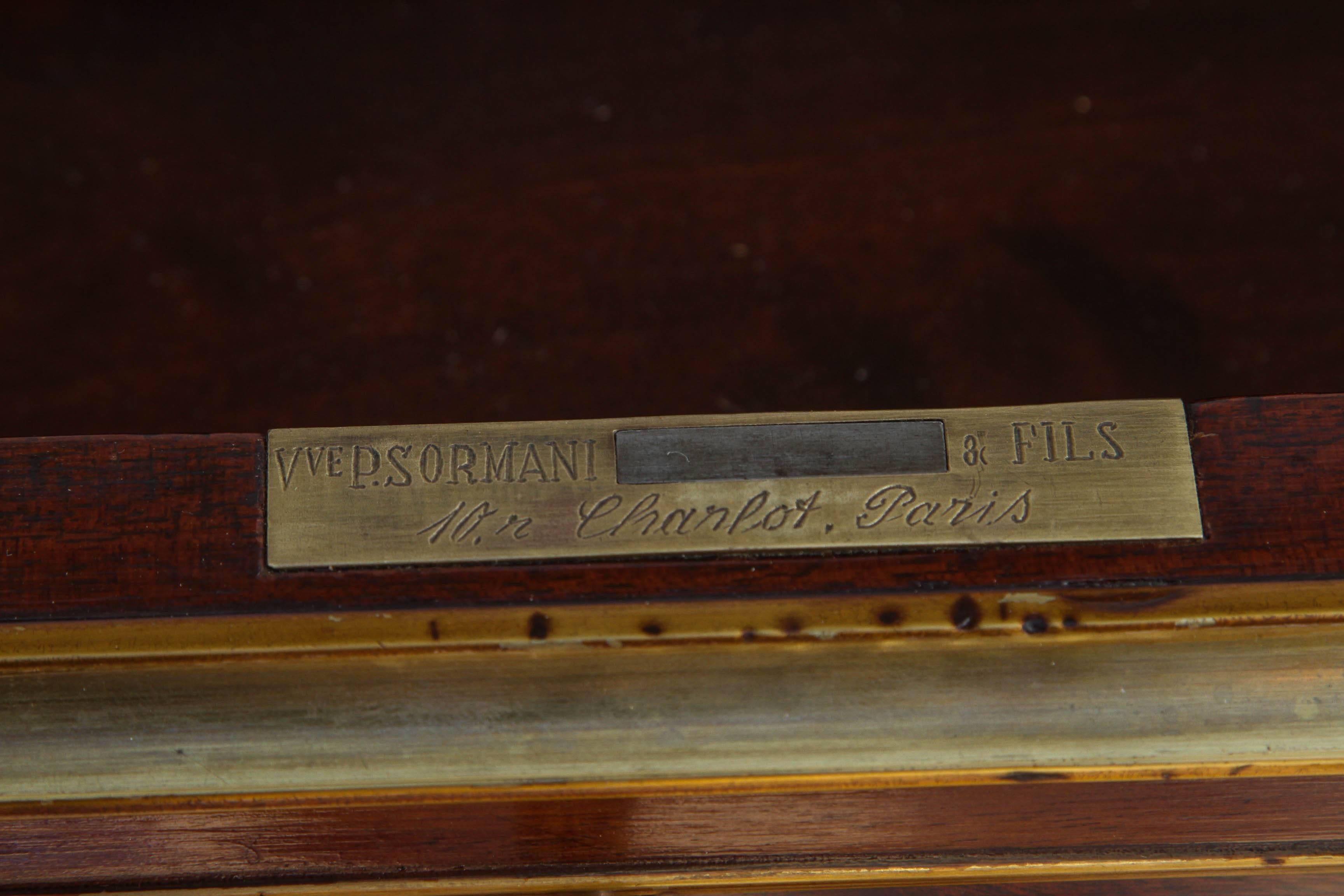 Französischer Miniatur-Schreibtisch mit Zylinder von Paul Sormani aus dem 19. Jahrhundert (Messing) im Angebot