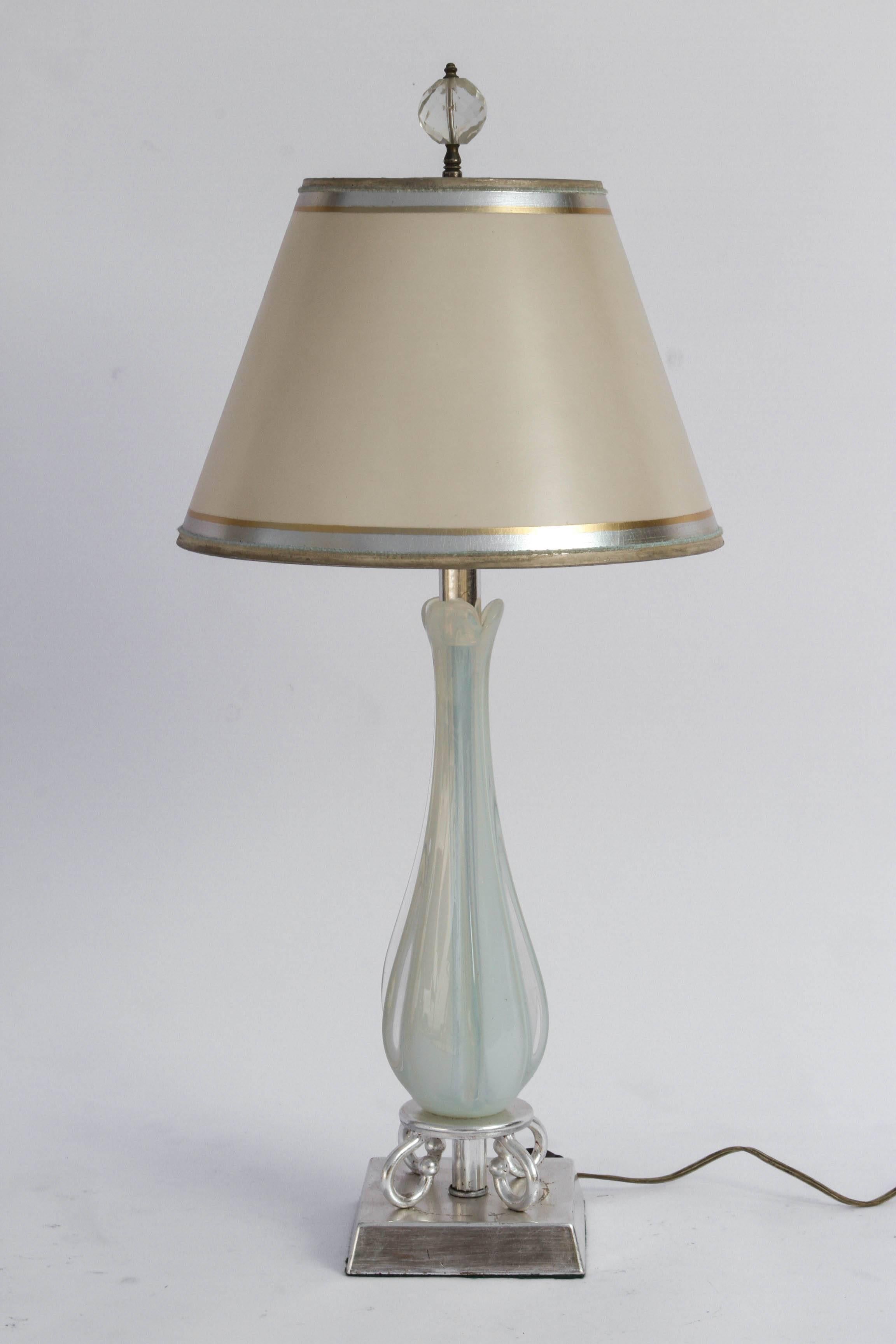 Pair of Mid-Century Opaline Italian Murano Lamps 1