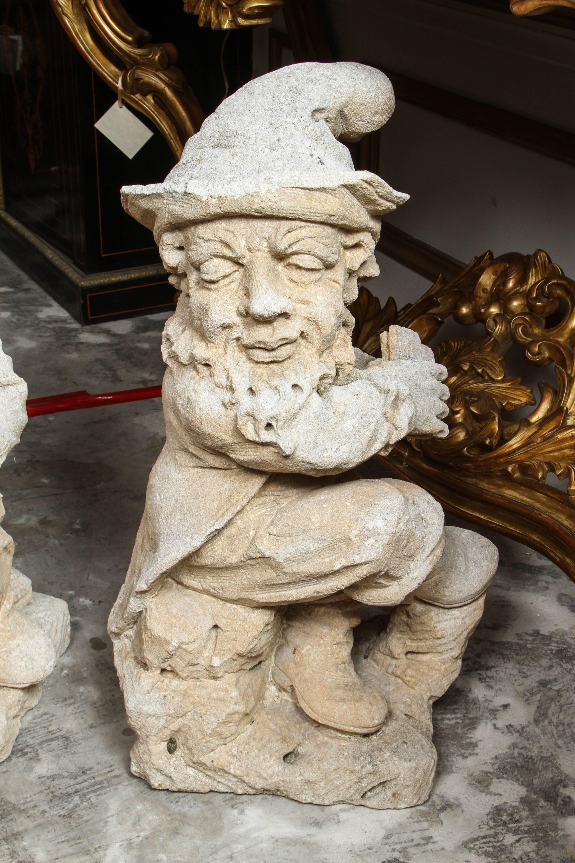 Group of Four French Carved Limestone Gnomes from the Early 1900s In Good Condition In Los Angeles, CA