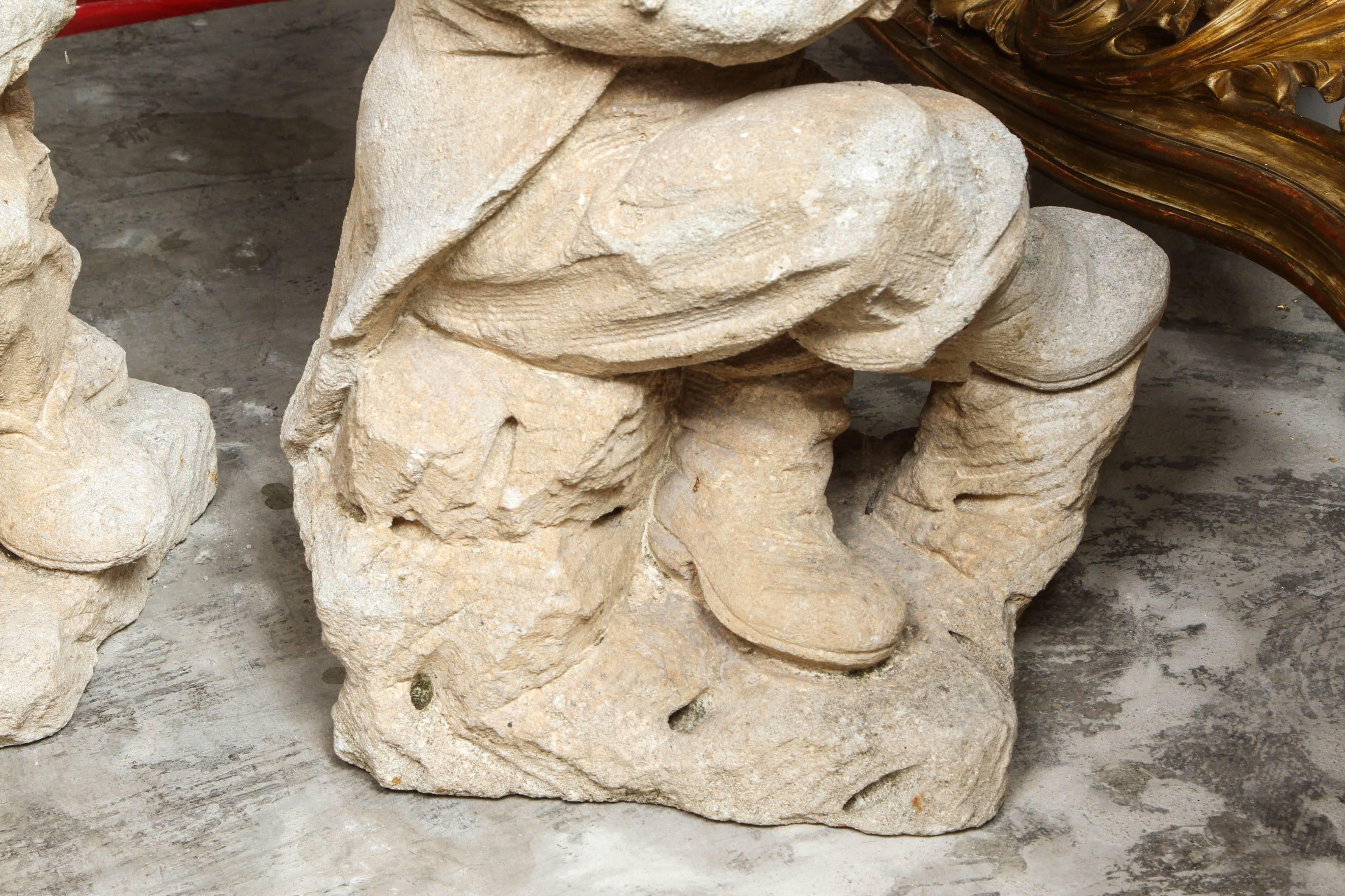 Group of Four French Carved Limestone Gnomes from the Early 1900s 2