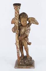 Pair of 18th Century Italian Silver Leaf Cherub Candleholders