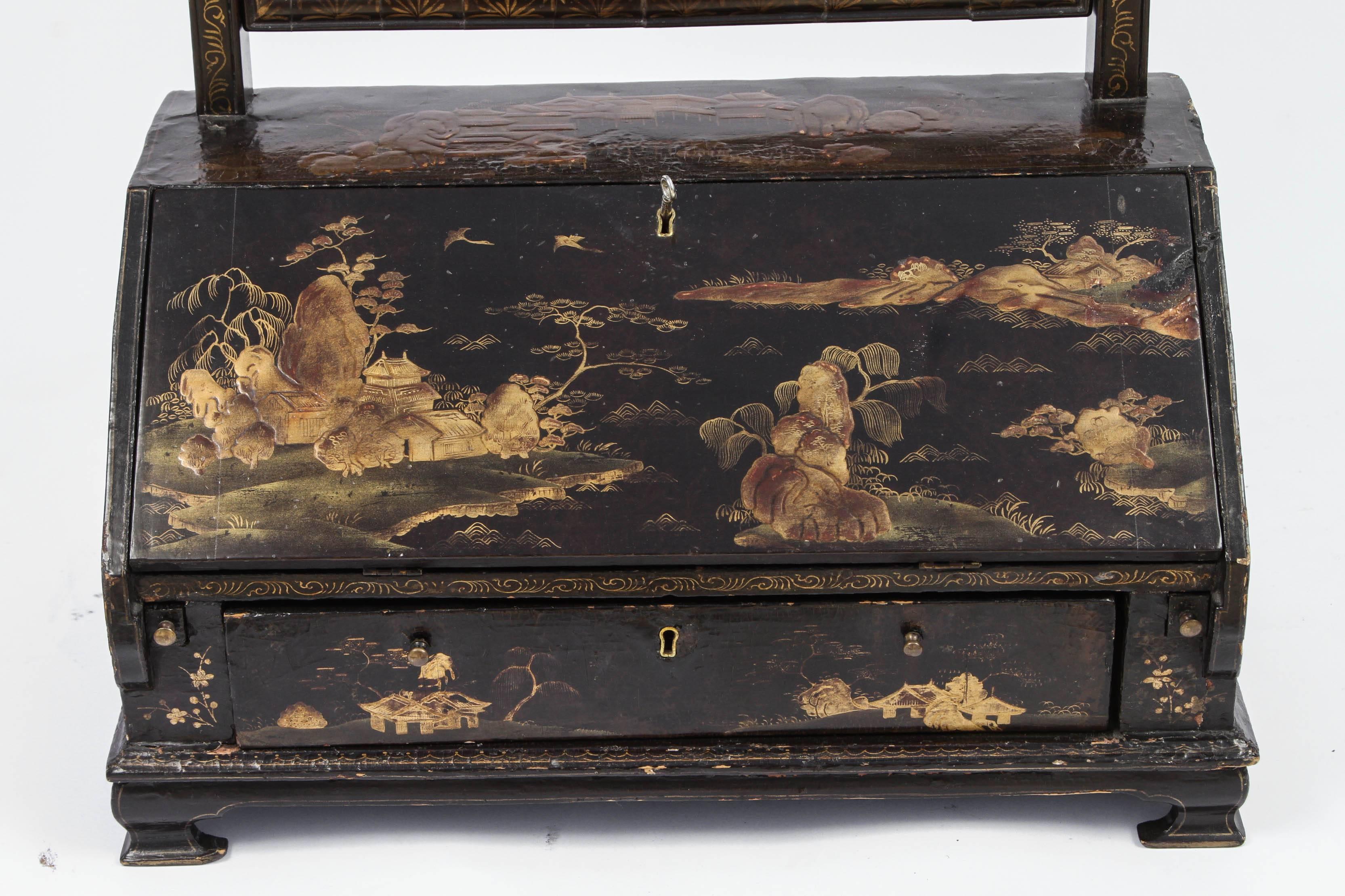 Hand-Painted 19th Century English Chinoiserie Miniature Desk with Mirror