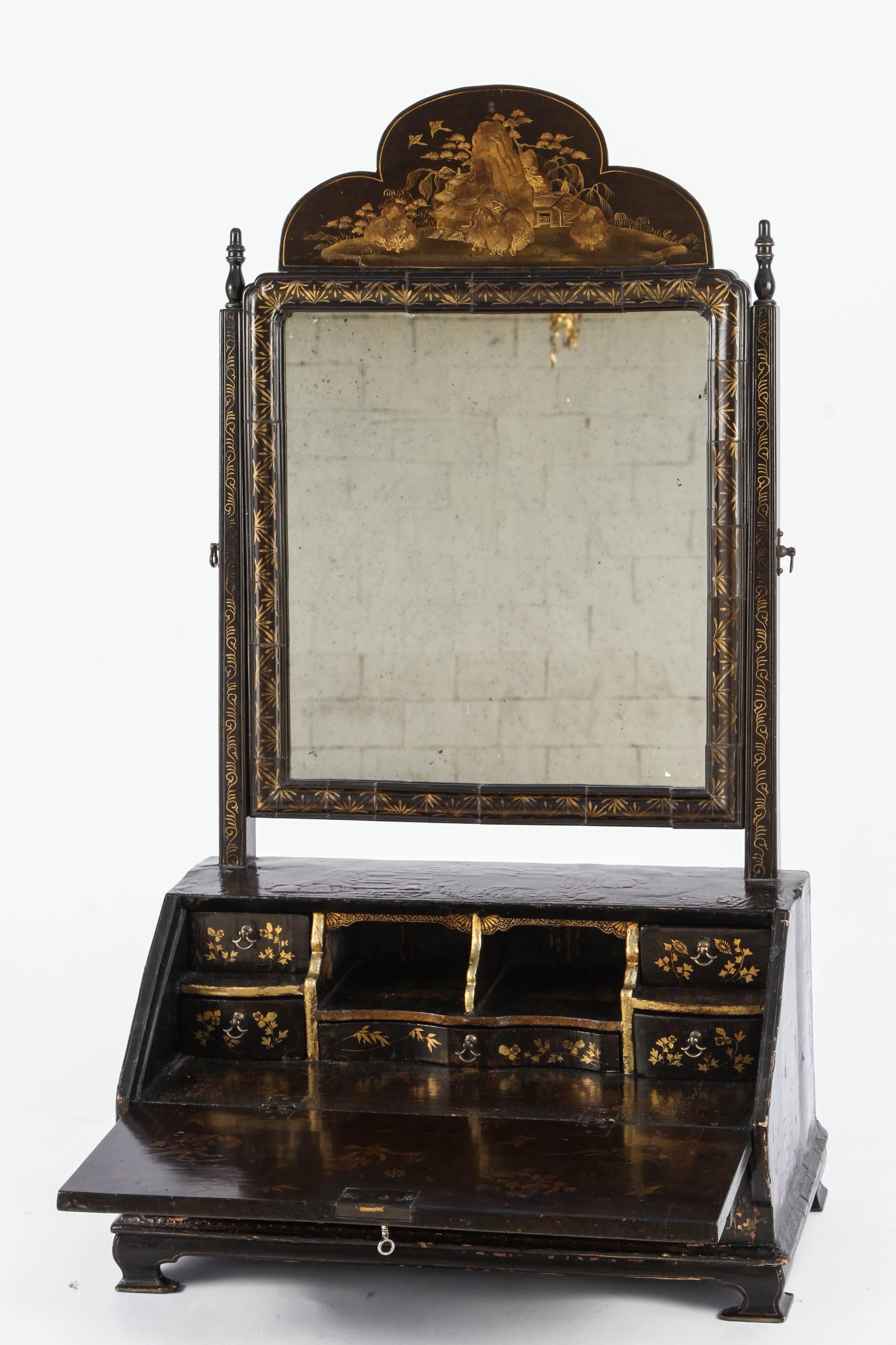 19th Century English Chinoiserie Miniature Desk with Mirror 1