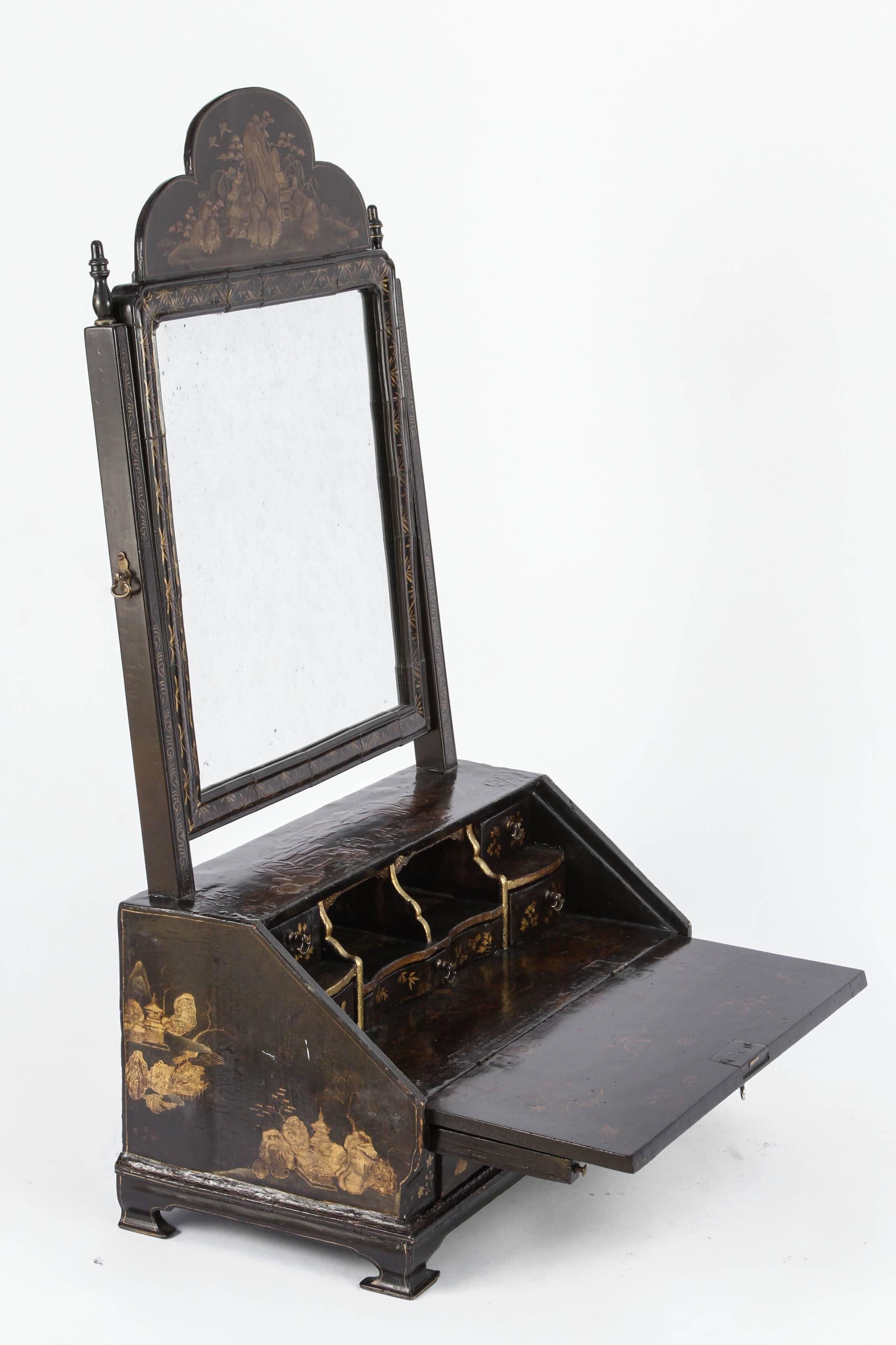 19th Century English Chinoiserie Miniature Desk with Mirror 2