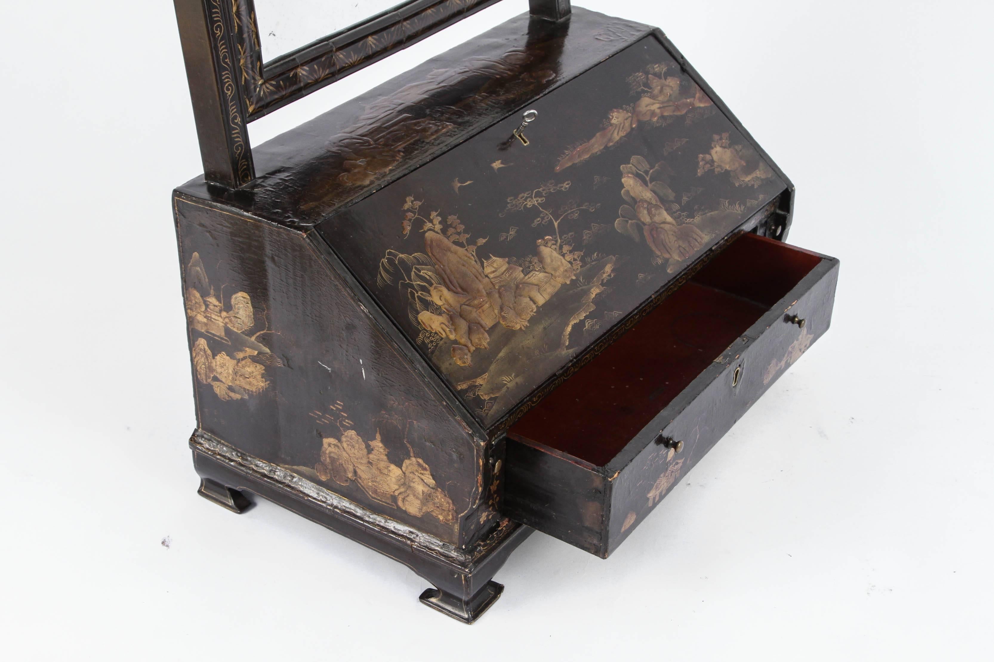 19th Century English Chinoiserie Miniature Desk with Mirror 4