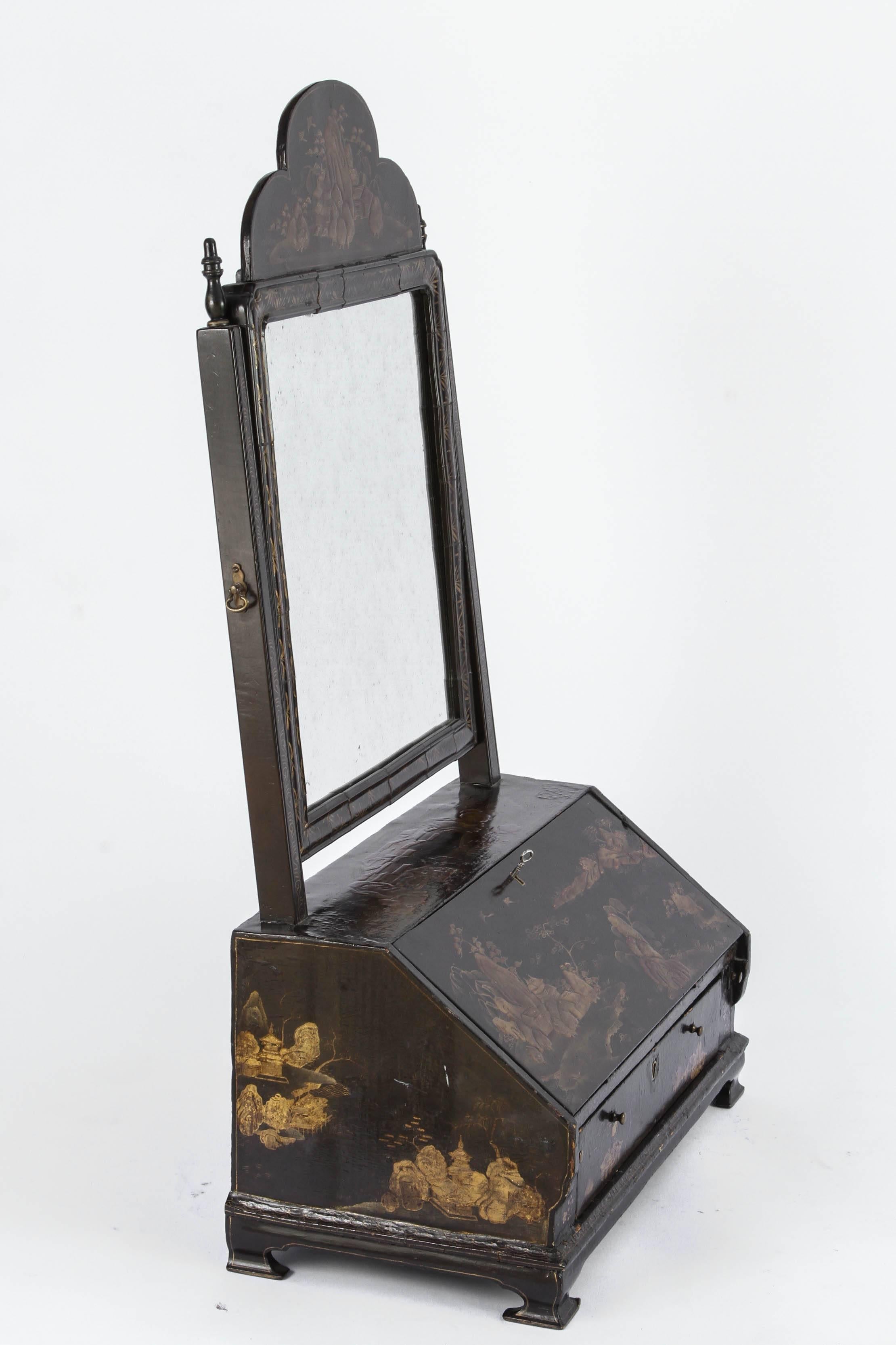 19th Century English Chinoiserie Miniature Desk with Mirror 5