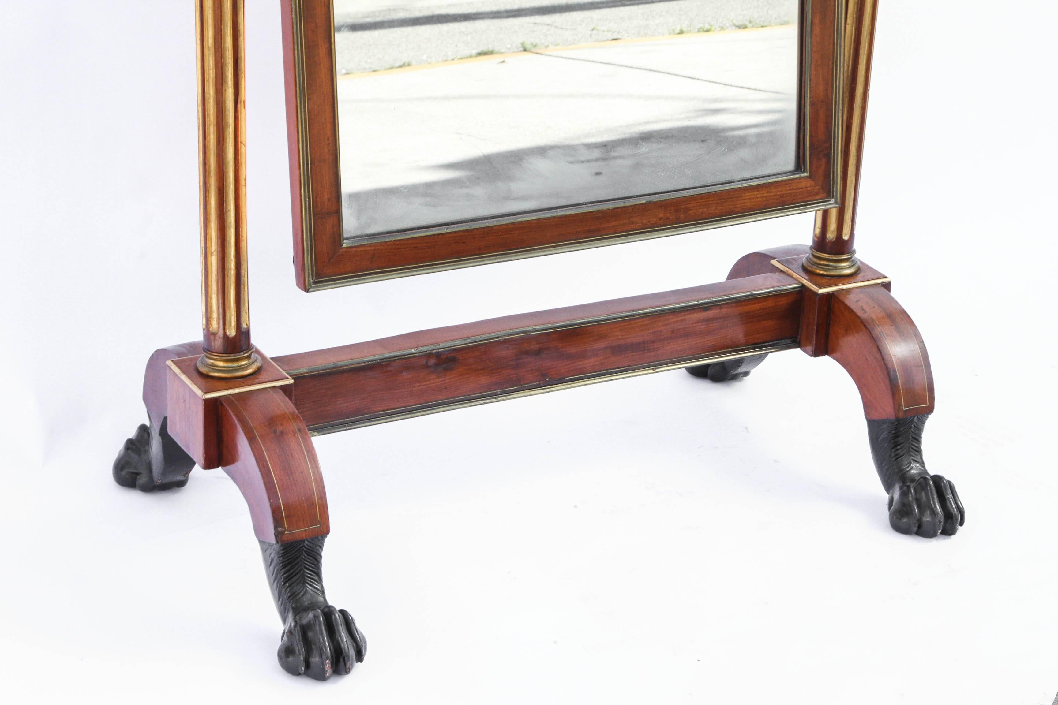 19th Century French Brass Mounted Cheval Mirror In Excellent Condition In Los Angeles, CA