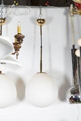 Pair of 1950s Italian Case Glass Globe Pendant Lights by Stilnovo