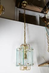 Italian Etched Glass Panel and Brass Lantern, 1950s