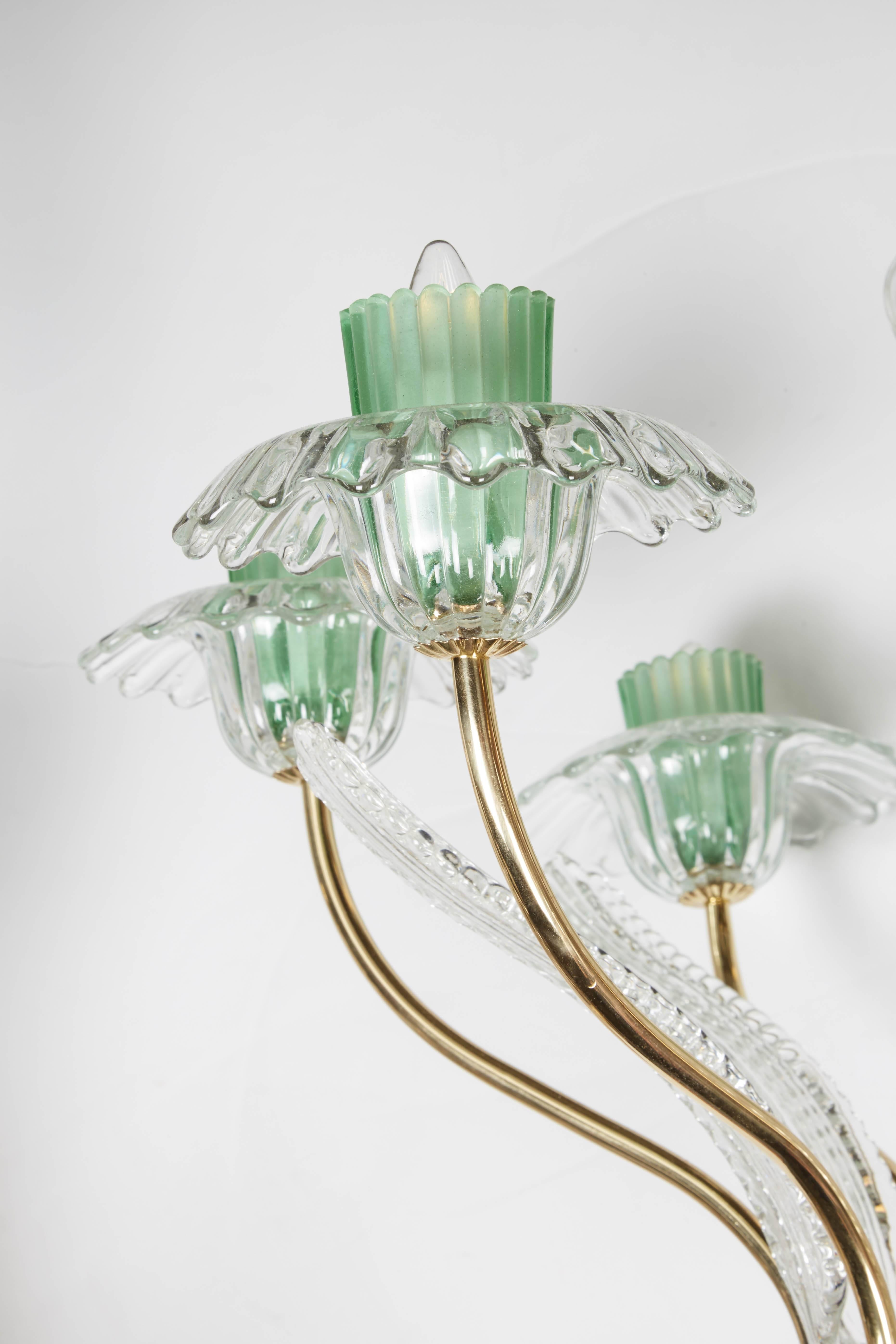 Italian, 1950s Murano Glass and Brass Chandelier In Good Condition In New York, NY