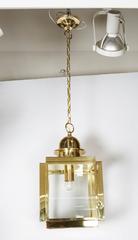 Italian 1950s Large Brass Pendant Lantern with Glass Panels