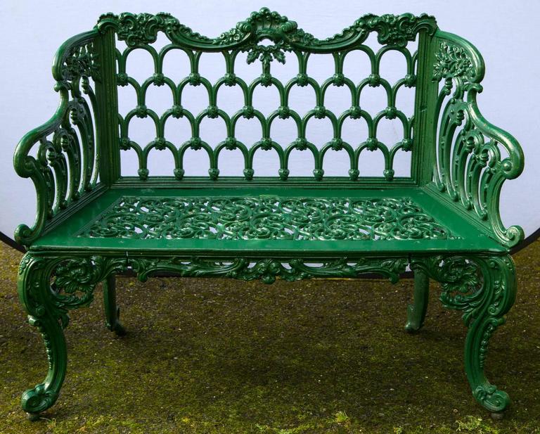 Cast Iron Green Garden Bench at 1stdibs