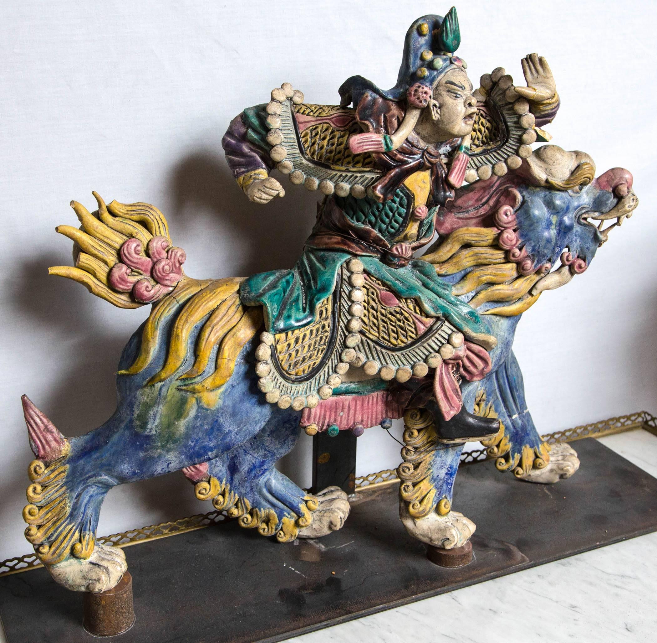 Chinese Multicolored Glazed Pottery Kylin and Diety Rider 2