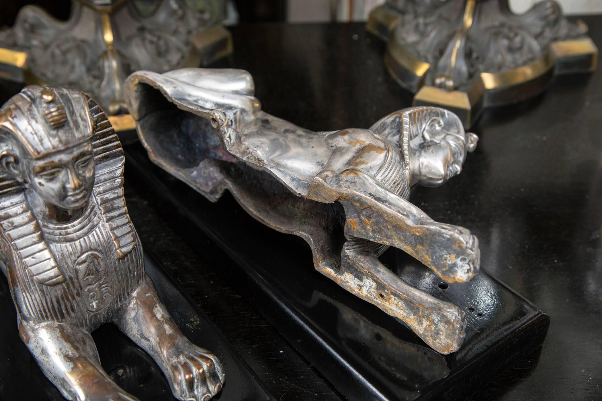 Pair of French Empire Silvered Bronze Sphinxes 3